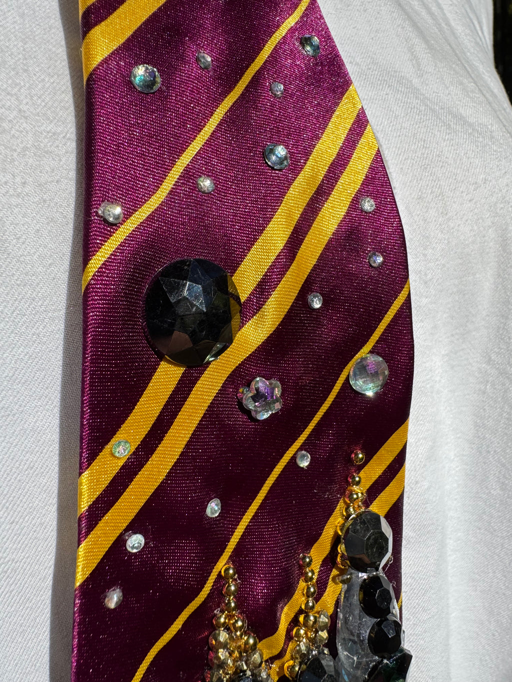 Burgundy and Gold Silk Striped Quidditch Stadium and Hogwarts Castle Harry Potter Tie