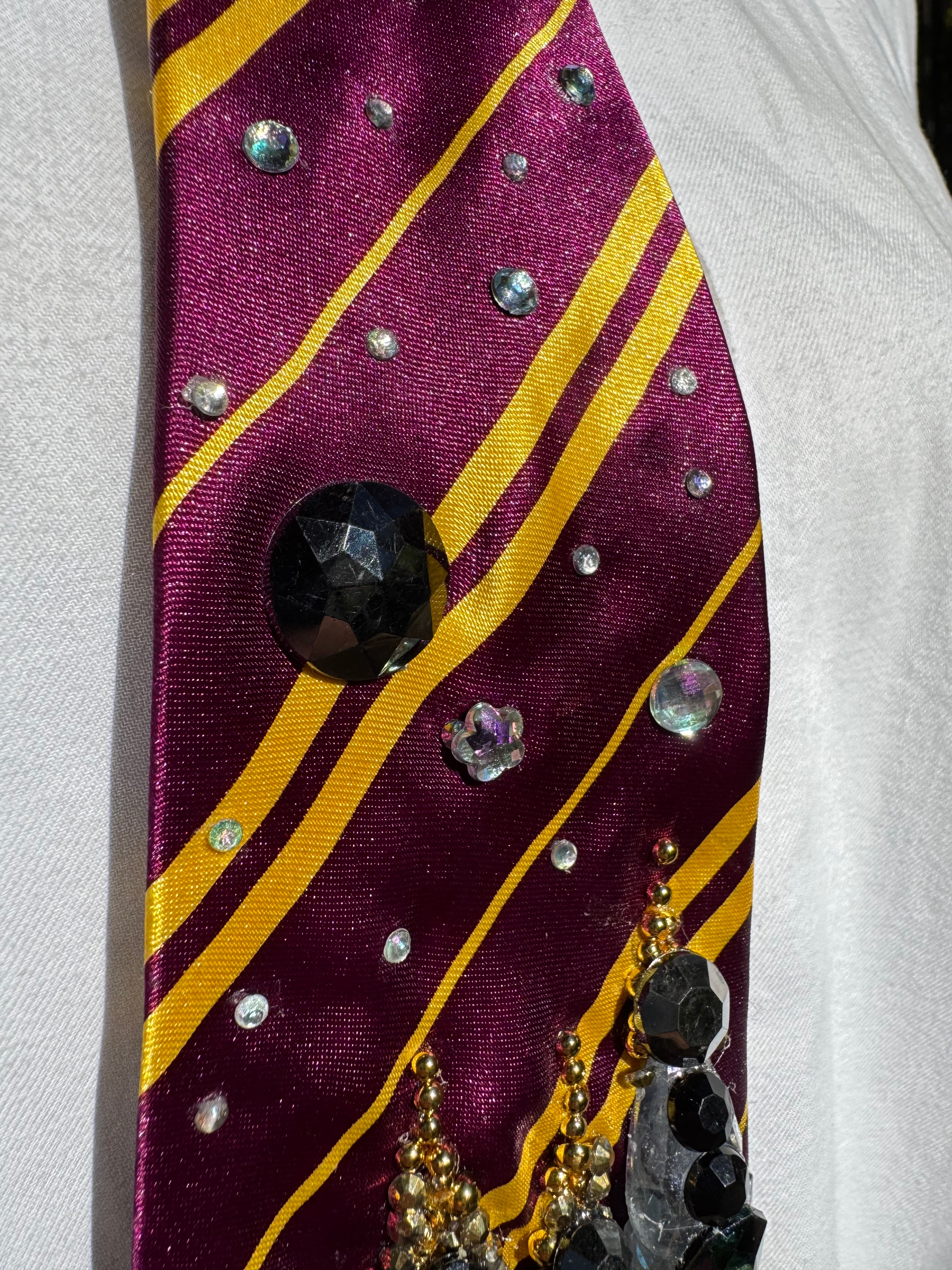 Burgundy and Gold Silk Striped Quidditch Stadium and Hogwarts Castle Harry Potter Tie