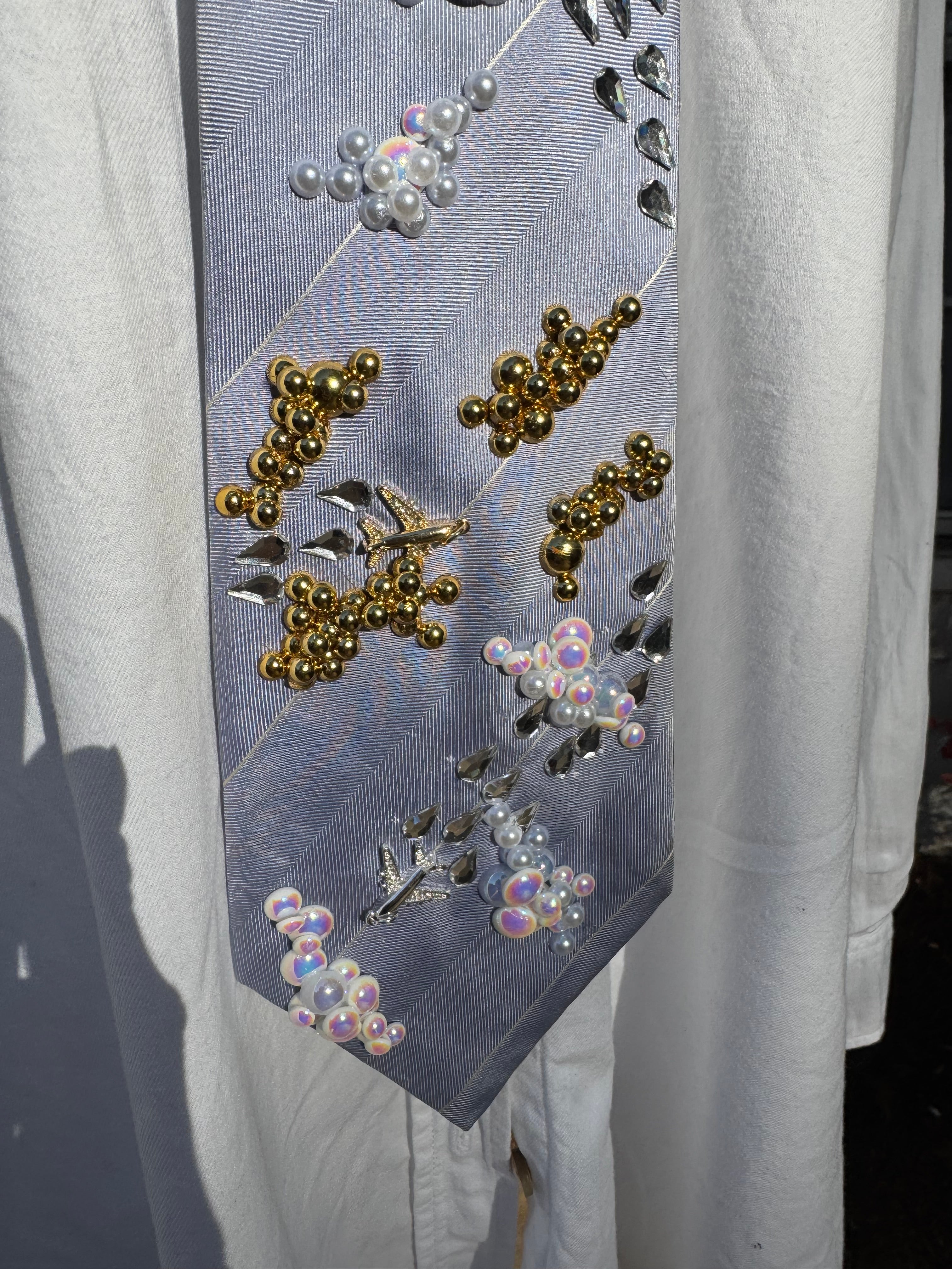 Light Blue Gold/White Clouds and Airplanes Pilot Tie