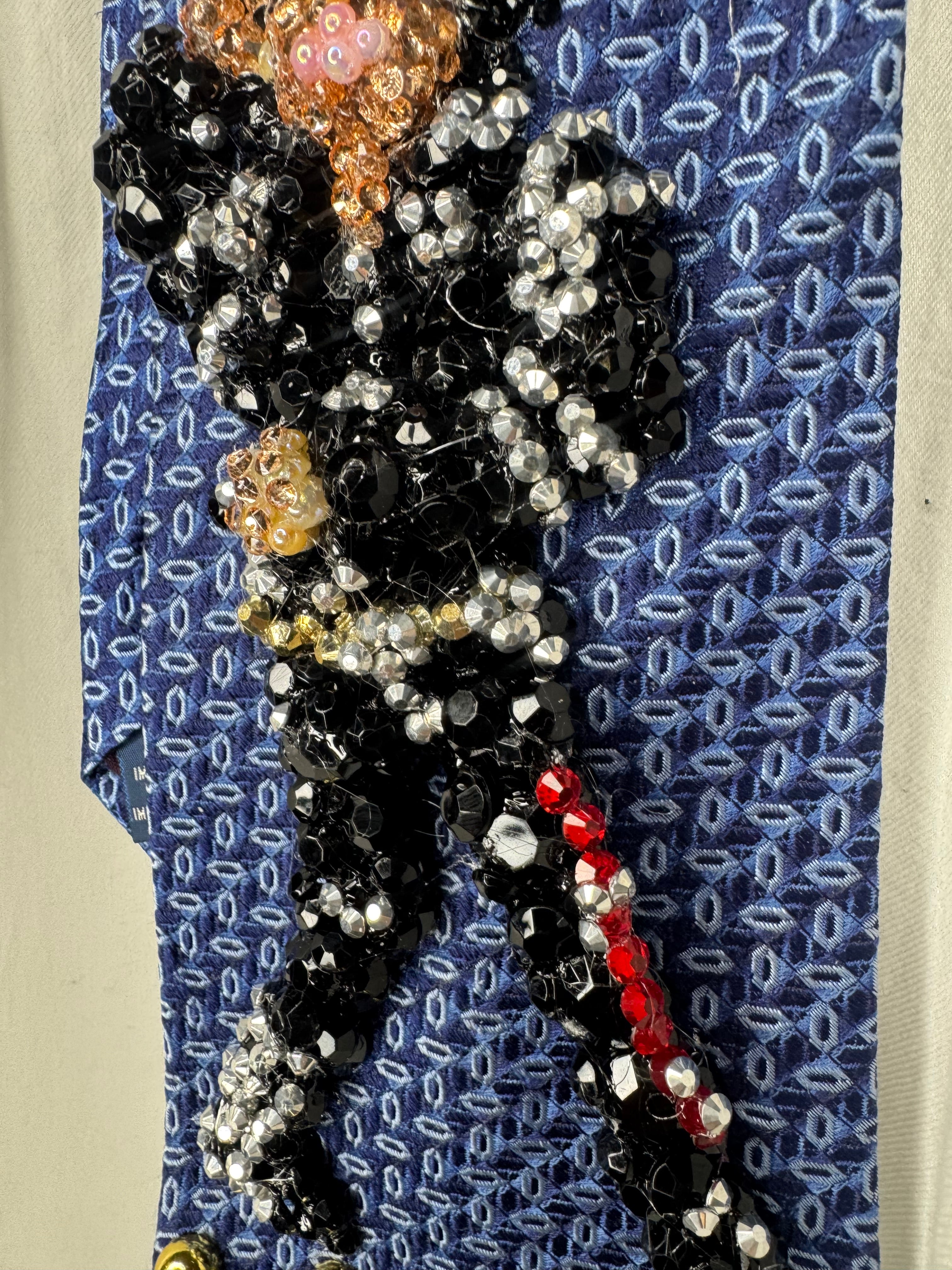Navy Blue Michael Jackson Arms Over Face and Chest Pose Bad Music Video Tie