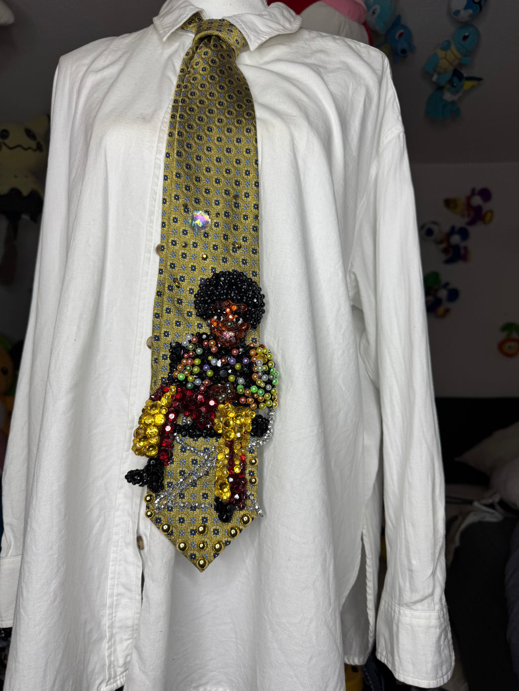 Yellow Young Michael Jackson Floral Polo and Bell Bottoms Posing in Chair Photoshoot 1971 Tie
