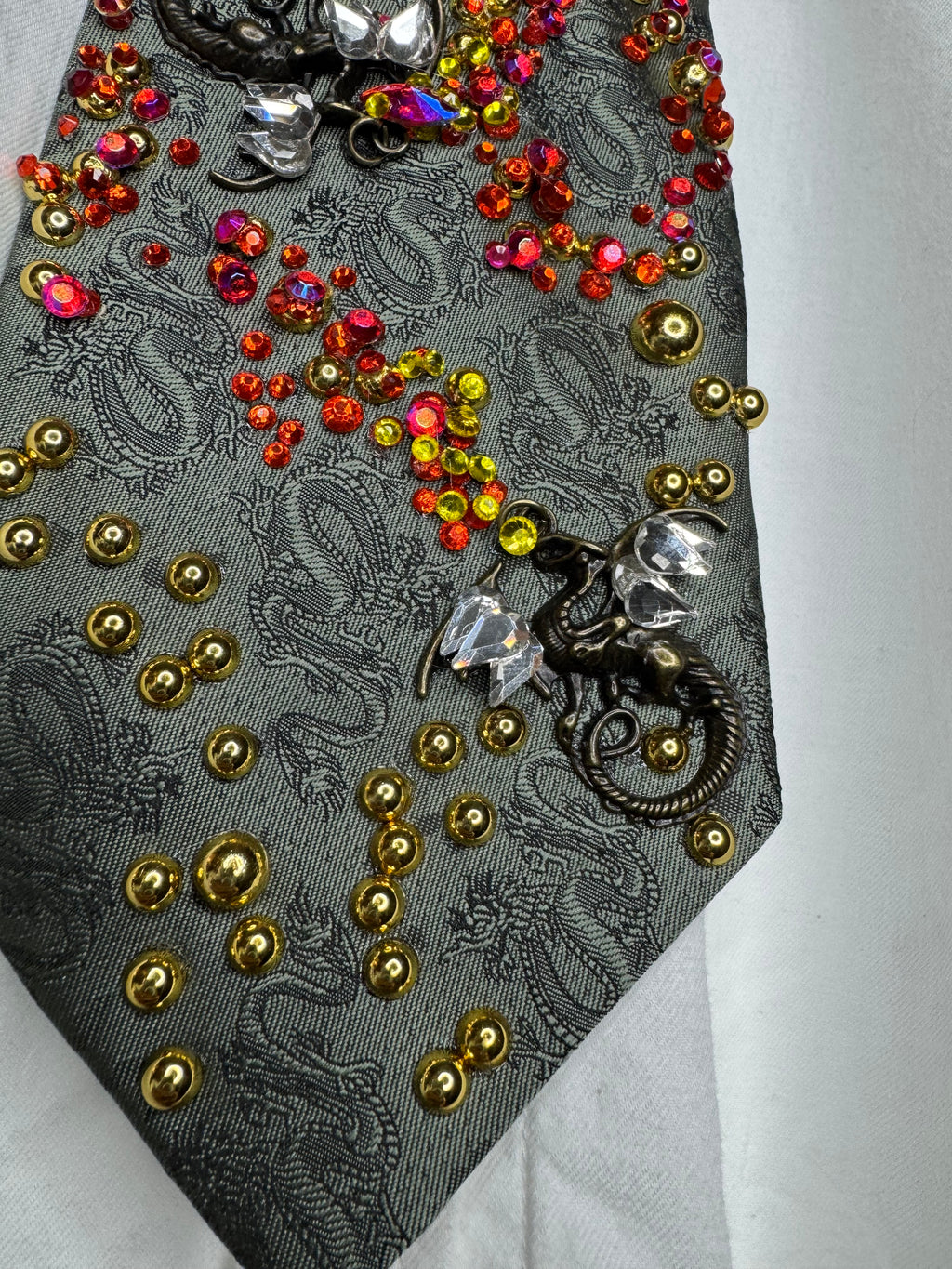Army Green Ancient Dragon Print Dragons Spitting Flames Royalty Tie