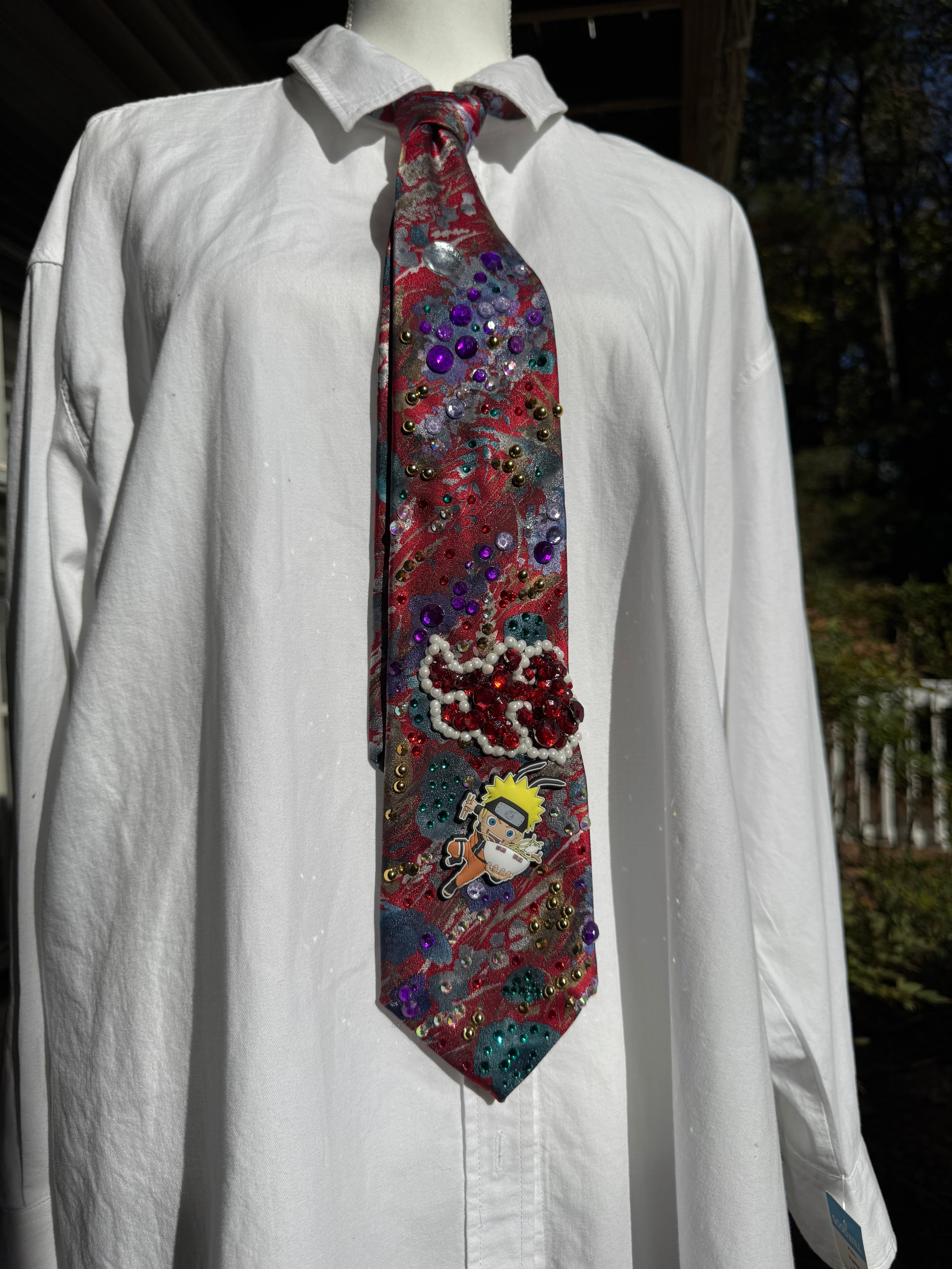 Marbled Floral Naruto Running Through a Floral Field Akatsuki Cloud Anime Tie