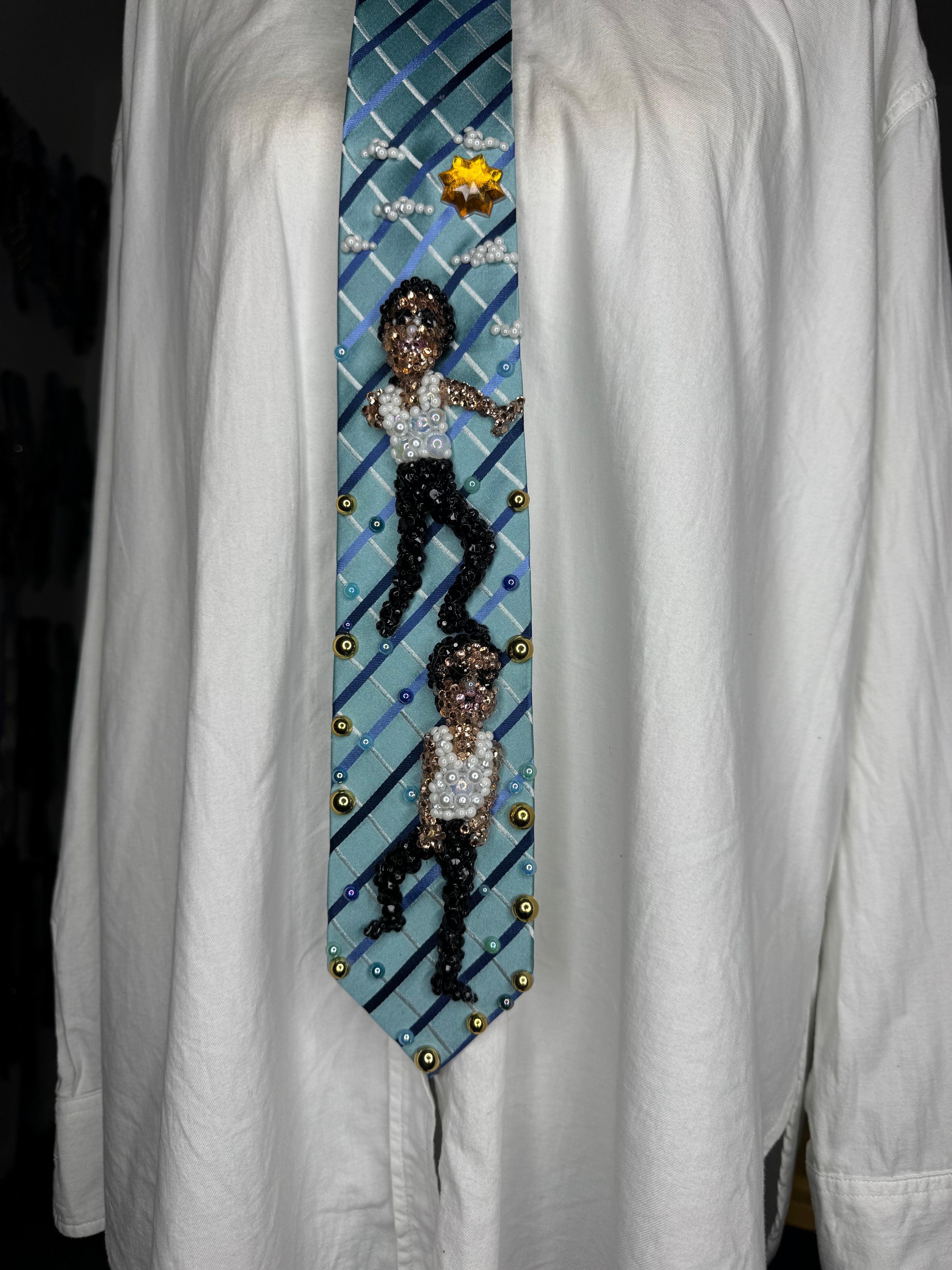 Light Blue Striped Michael Jackson Double Dance Scene From In the Closet Music Video Tie