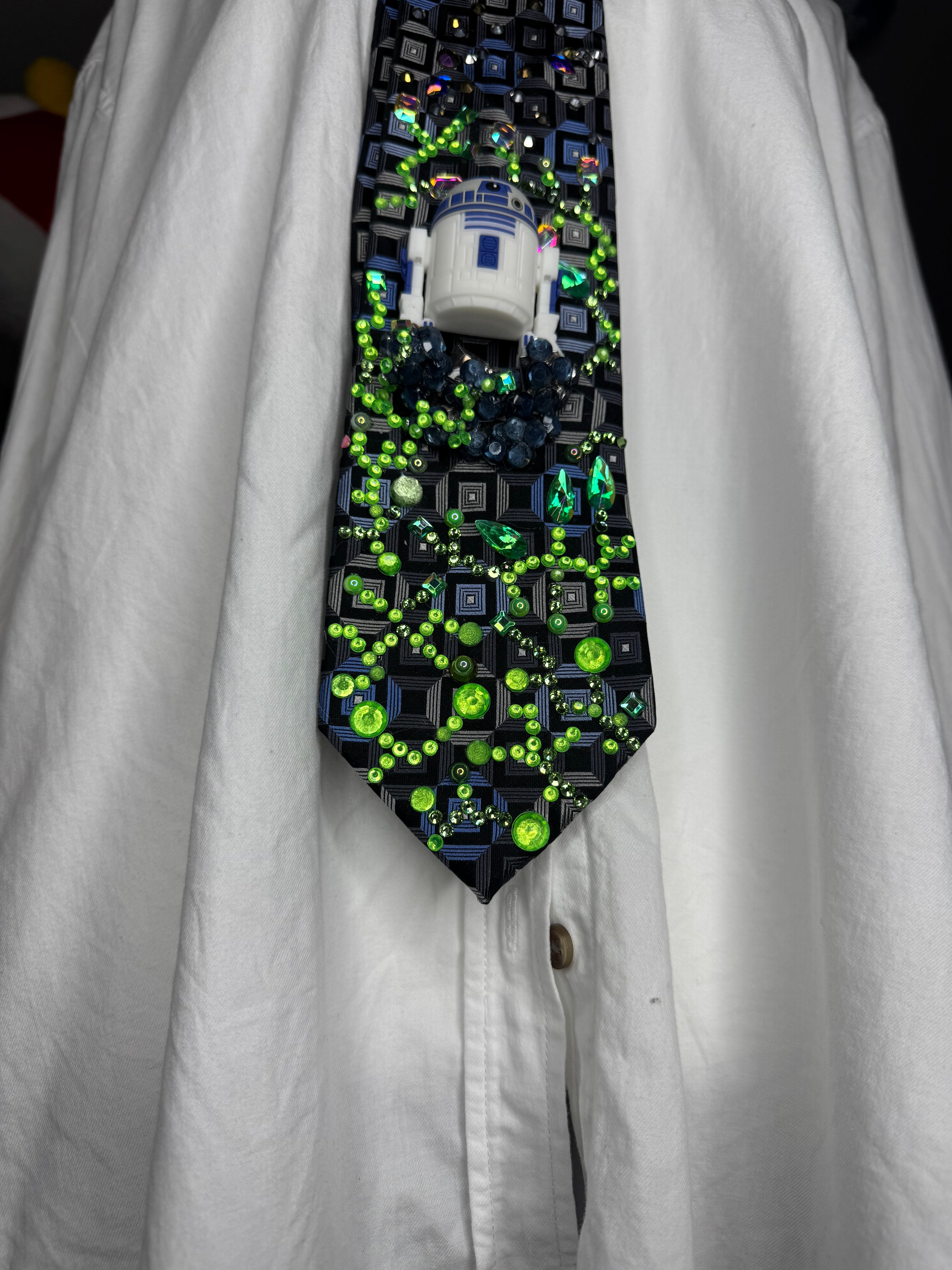 Grey and Blue R2-D2 Computer Chip Themed Star Wars Tie