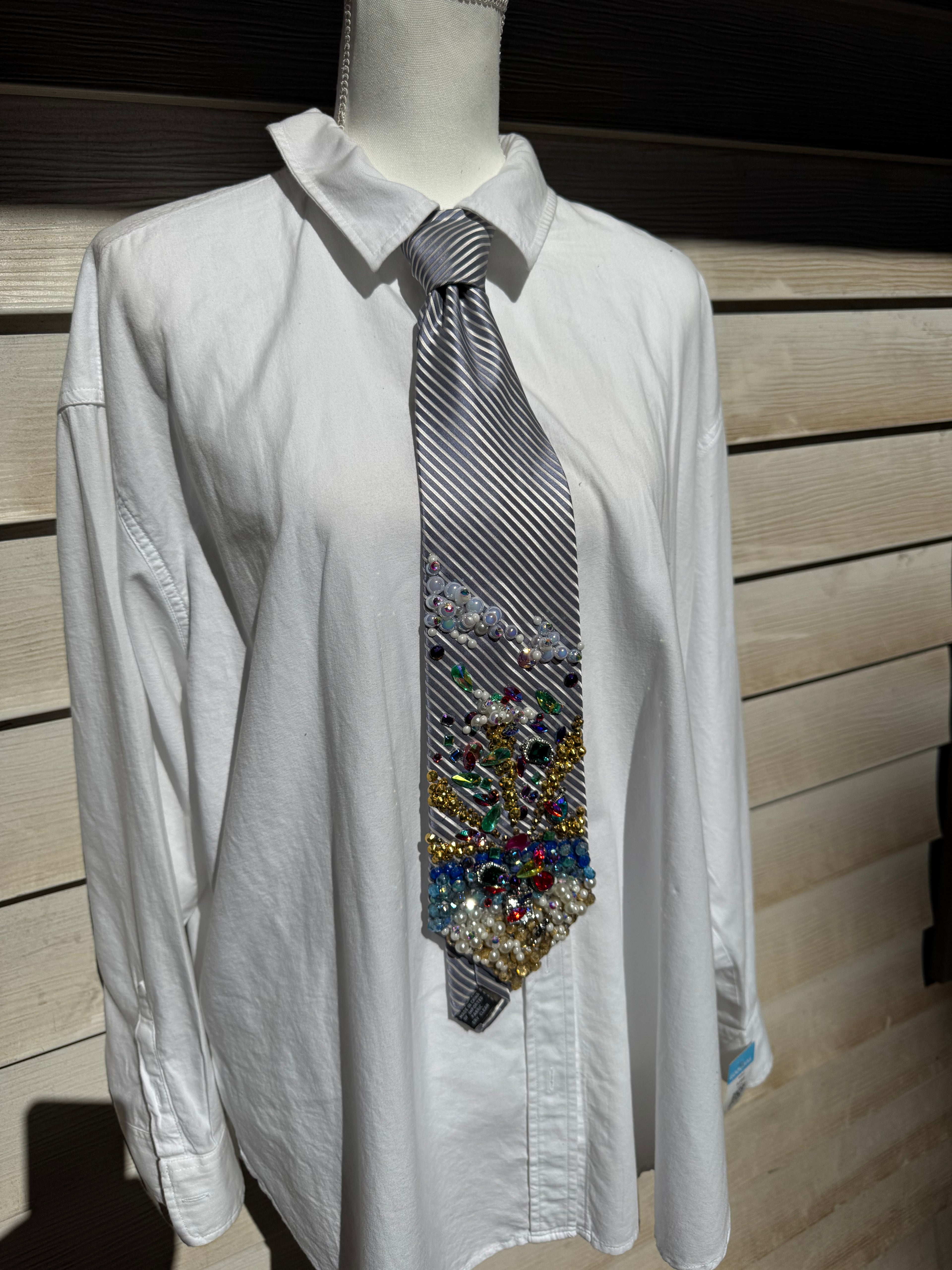 Grey and White Striped Bursting Tropical Treasure Box Royalty Tie
