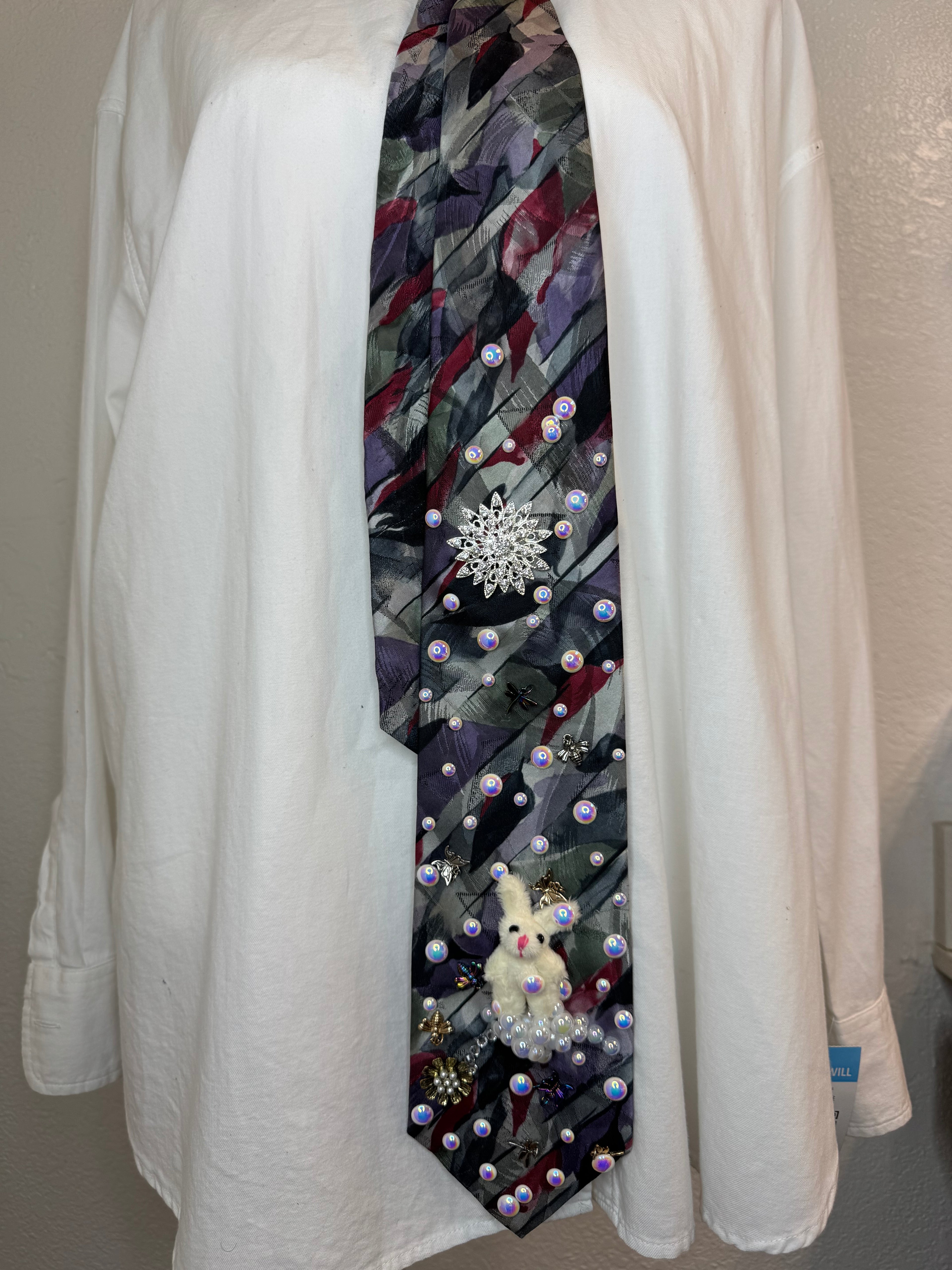 Grey and Purple Winter Snow Bunny Nature Royalty Christmas Tie