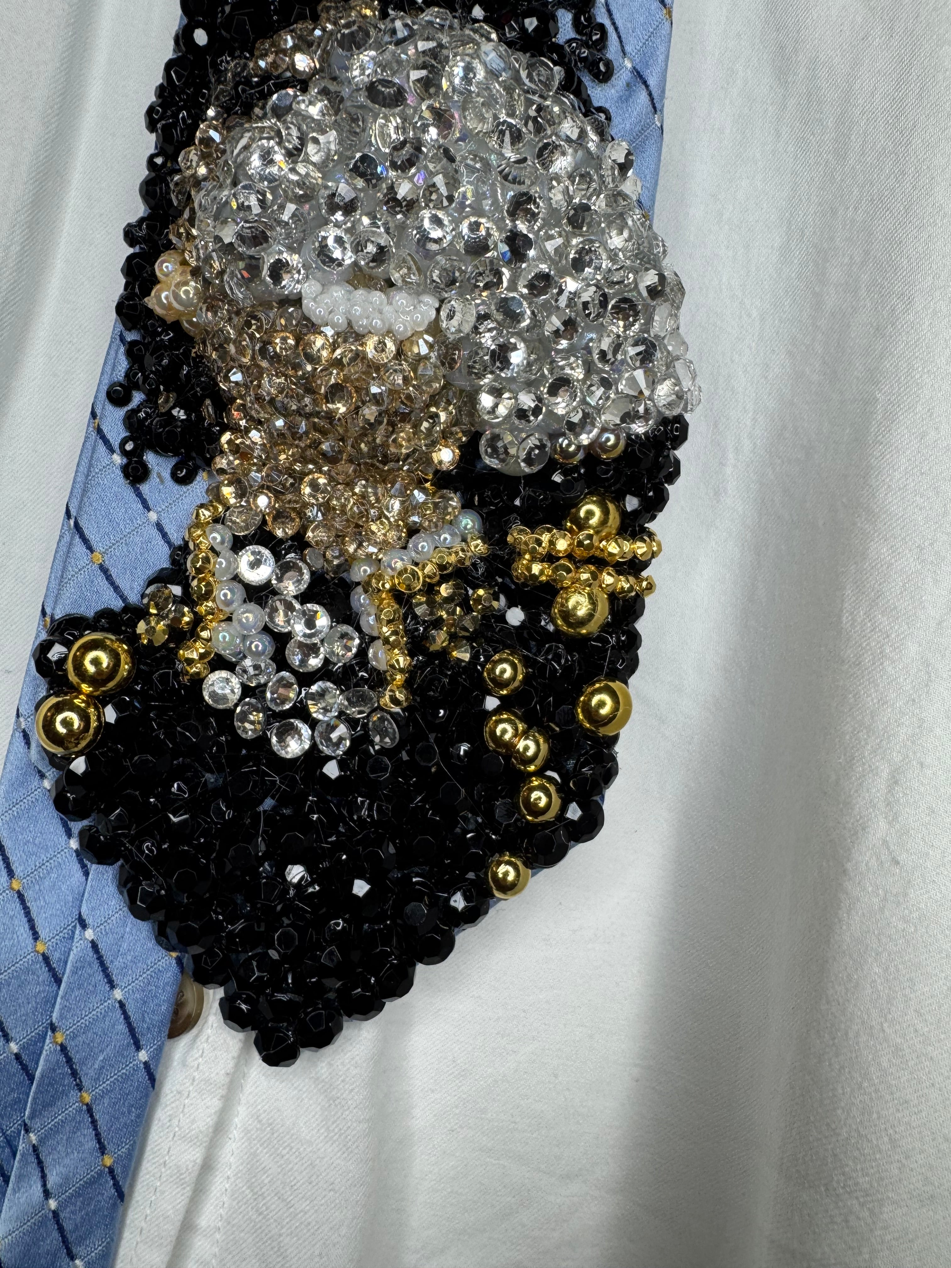 Sky Blue Michael Jackson White Glove Over Face Smiling at the Guinness Book Of World Records 1984 Tie