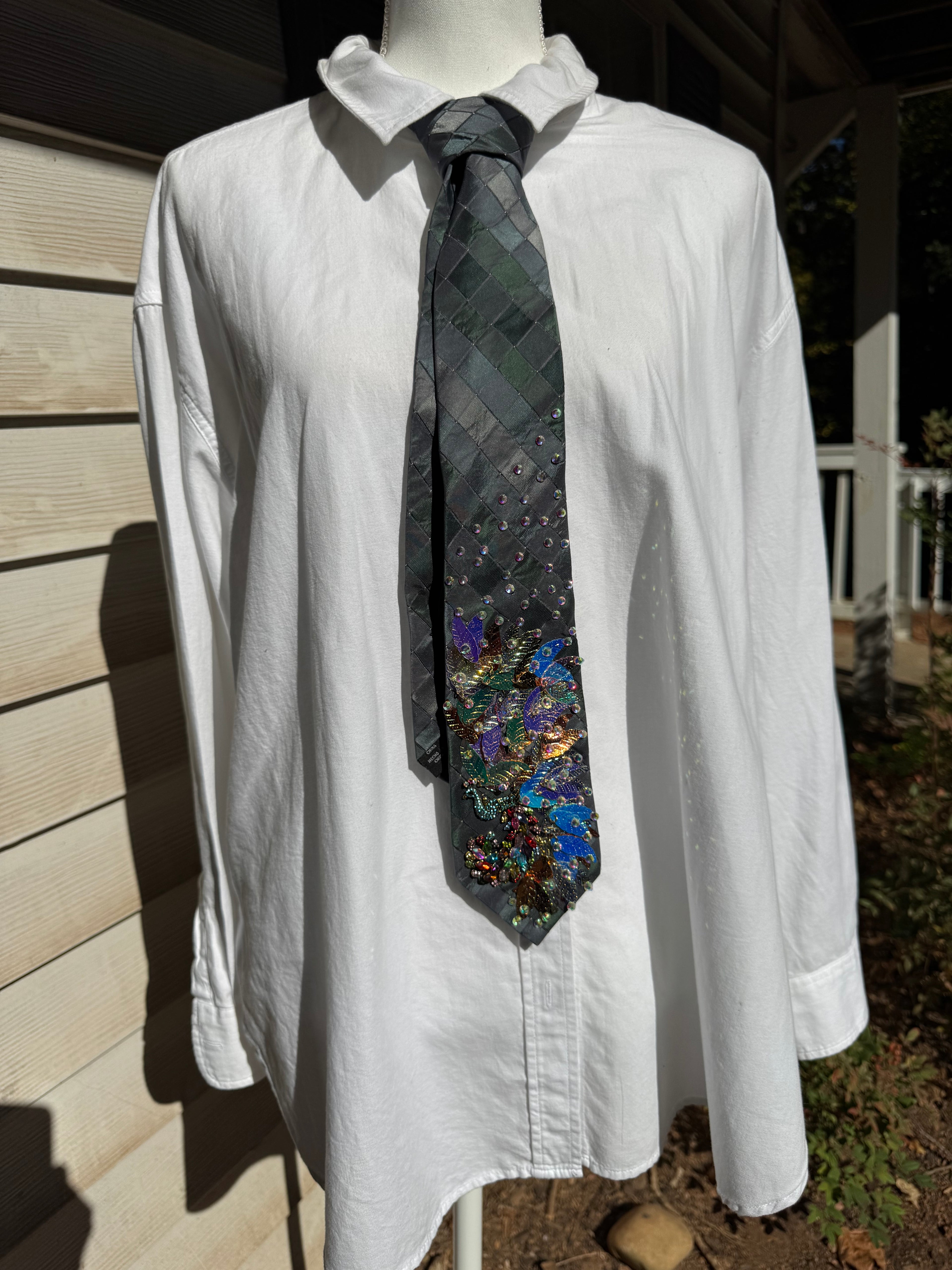 Dark Green Iridescent Feathered Peacock Royalty Nature Tie