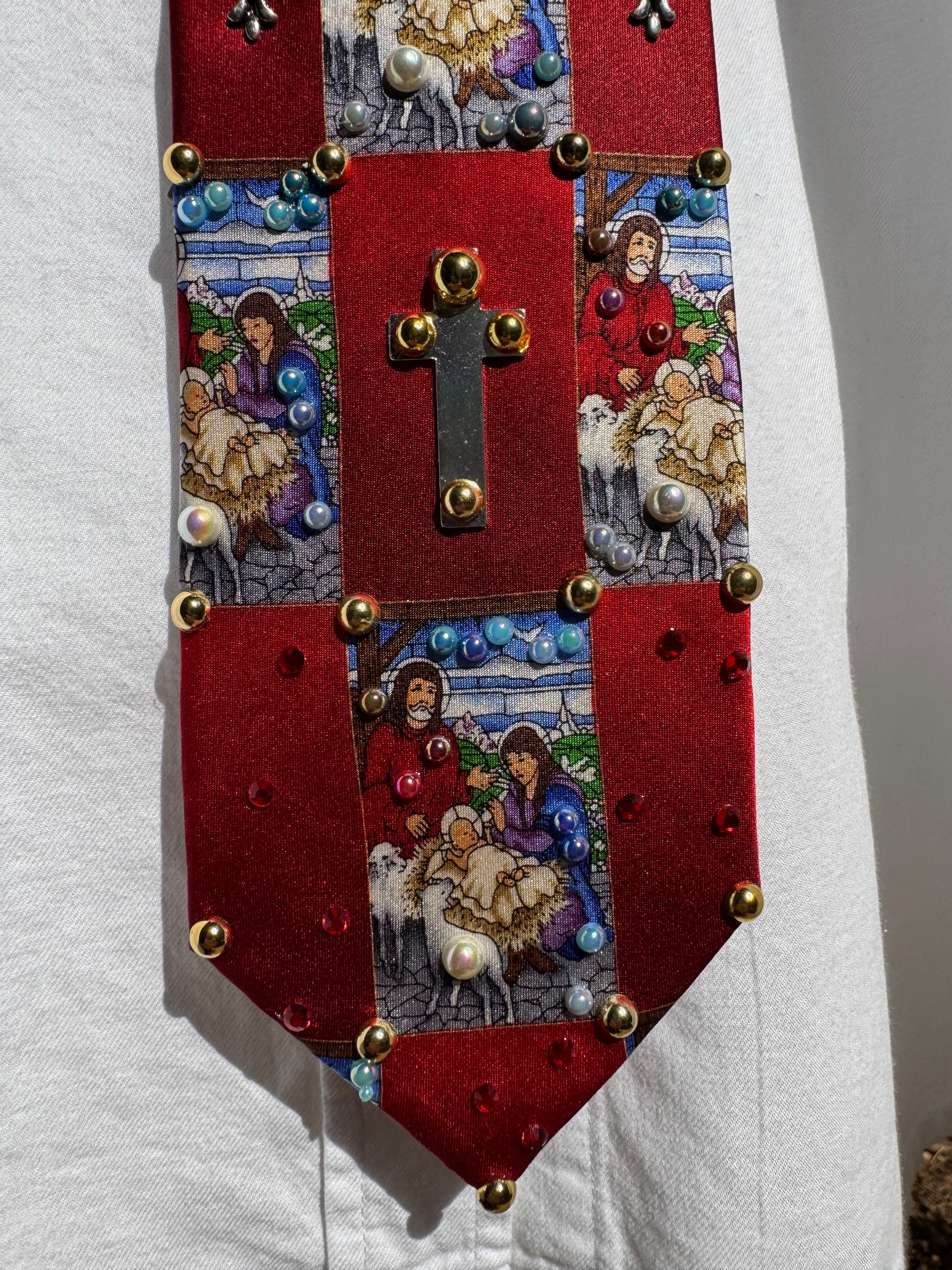 Red Checkered Nativity Scene Royalty Church Tie