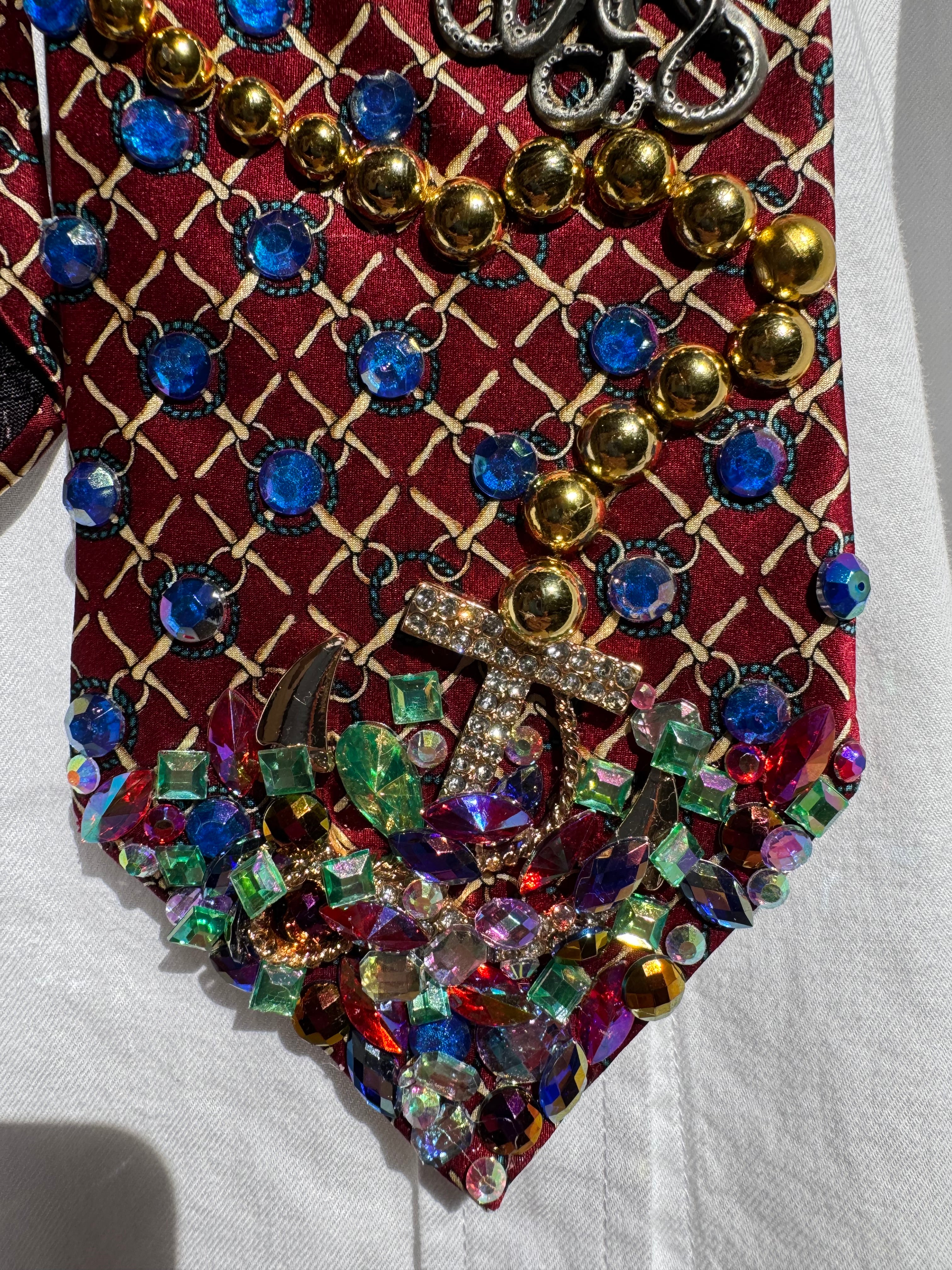 Red Ocean View Anchored Jackpot Royalty Nautical Tie