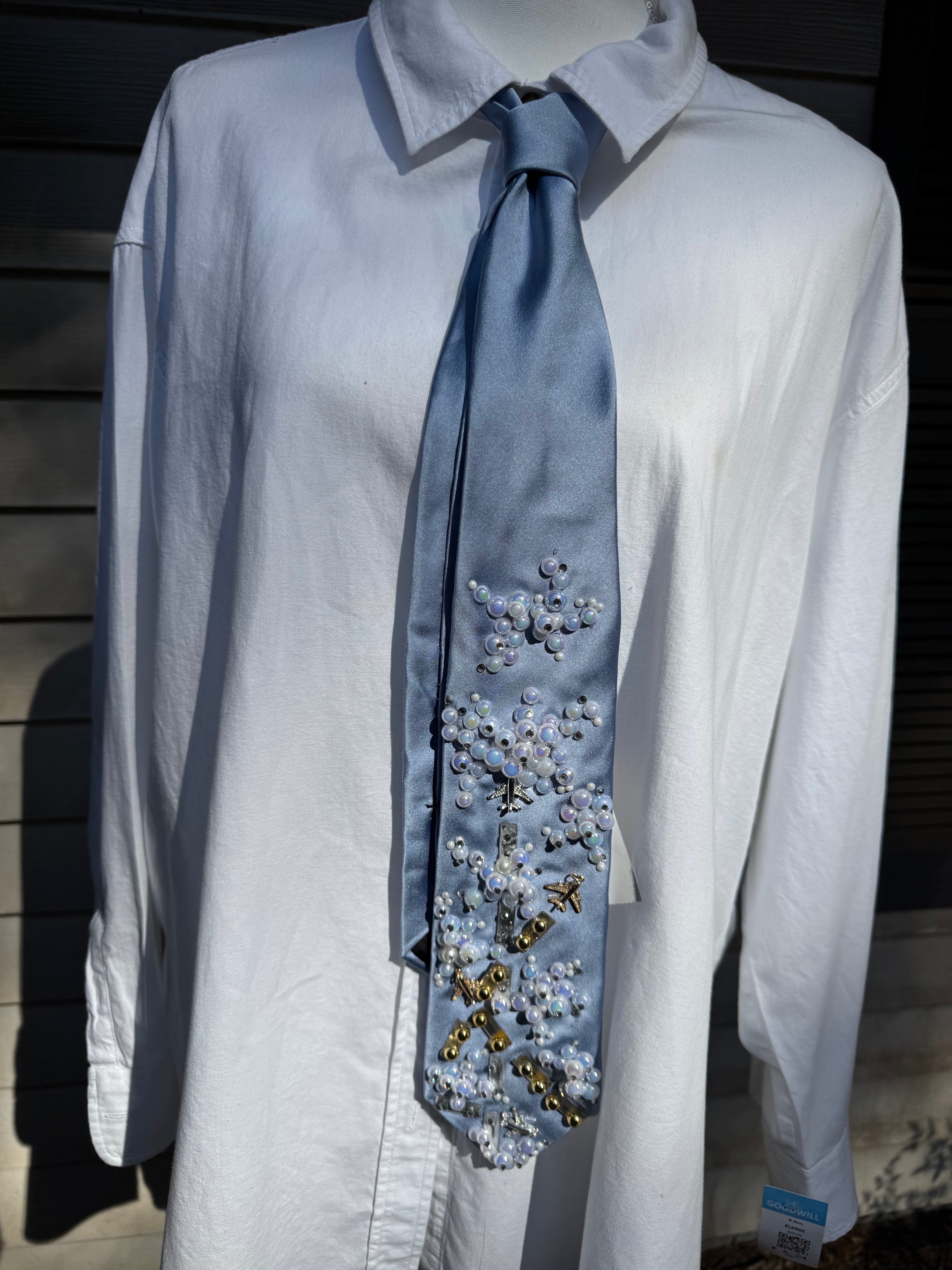 Light Blue Silk Clouds and Airplanes Pilot Tie