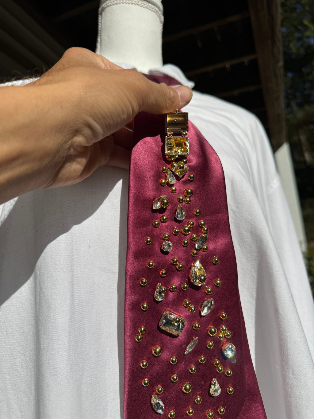 Burgundy Silk Treasure Box Spilling Gold and Baguettes Royalty Tie