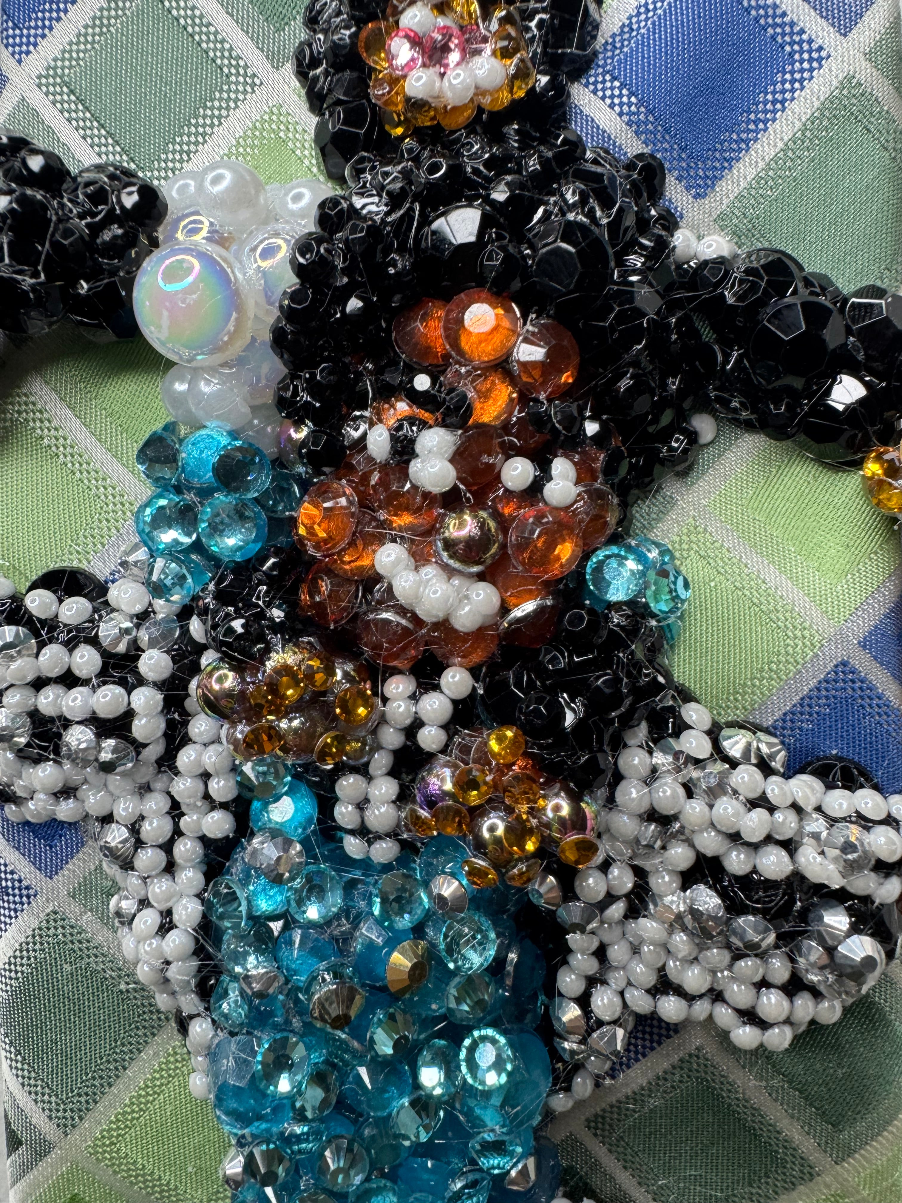Green and Blue Box Striped Michael Jackson Smiling With Bubbles on Him and His Exotic Pet Giraffe Tie
