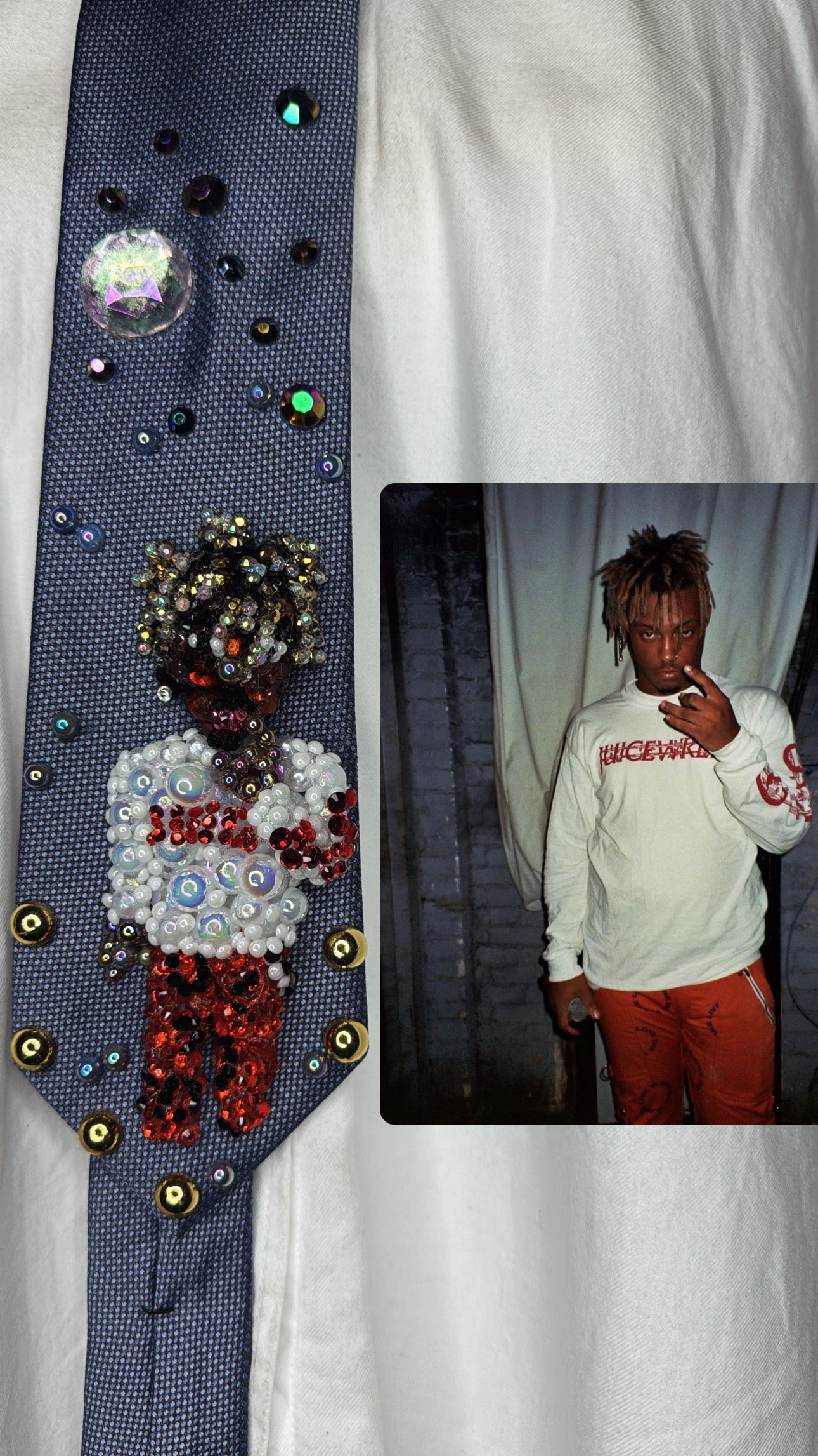 Cyan Blue Juice Wrld Backstage In Orange Pants Diamond Loc Era Tie