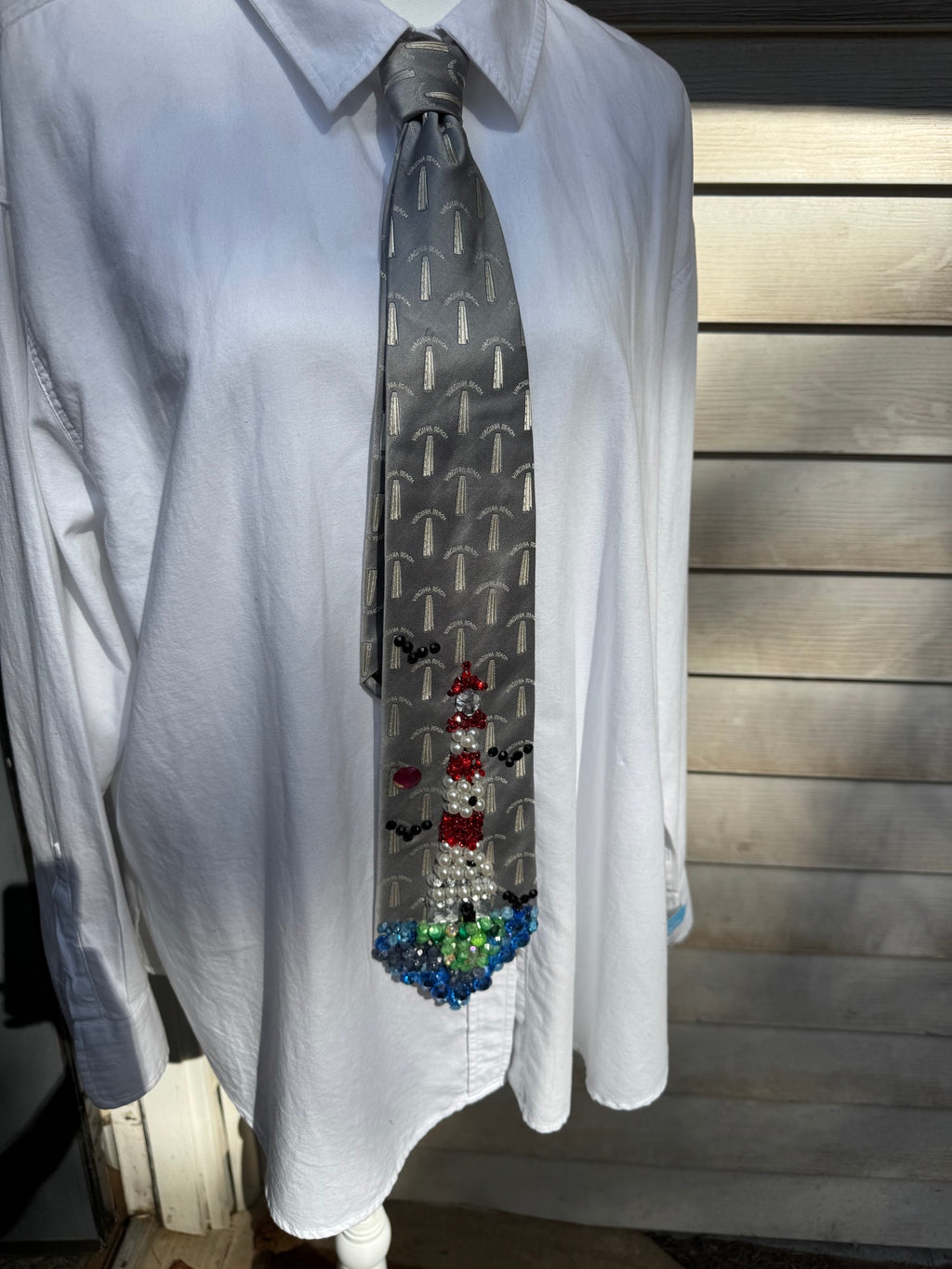 Grey Virginia Beach Lighthouse Nautical Royalty Tie