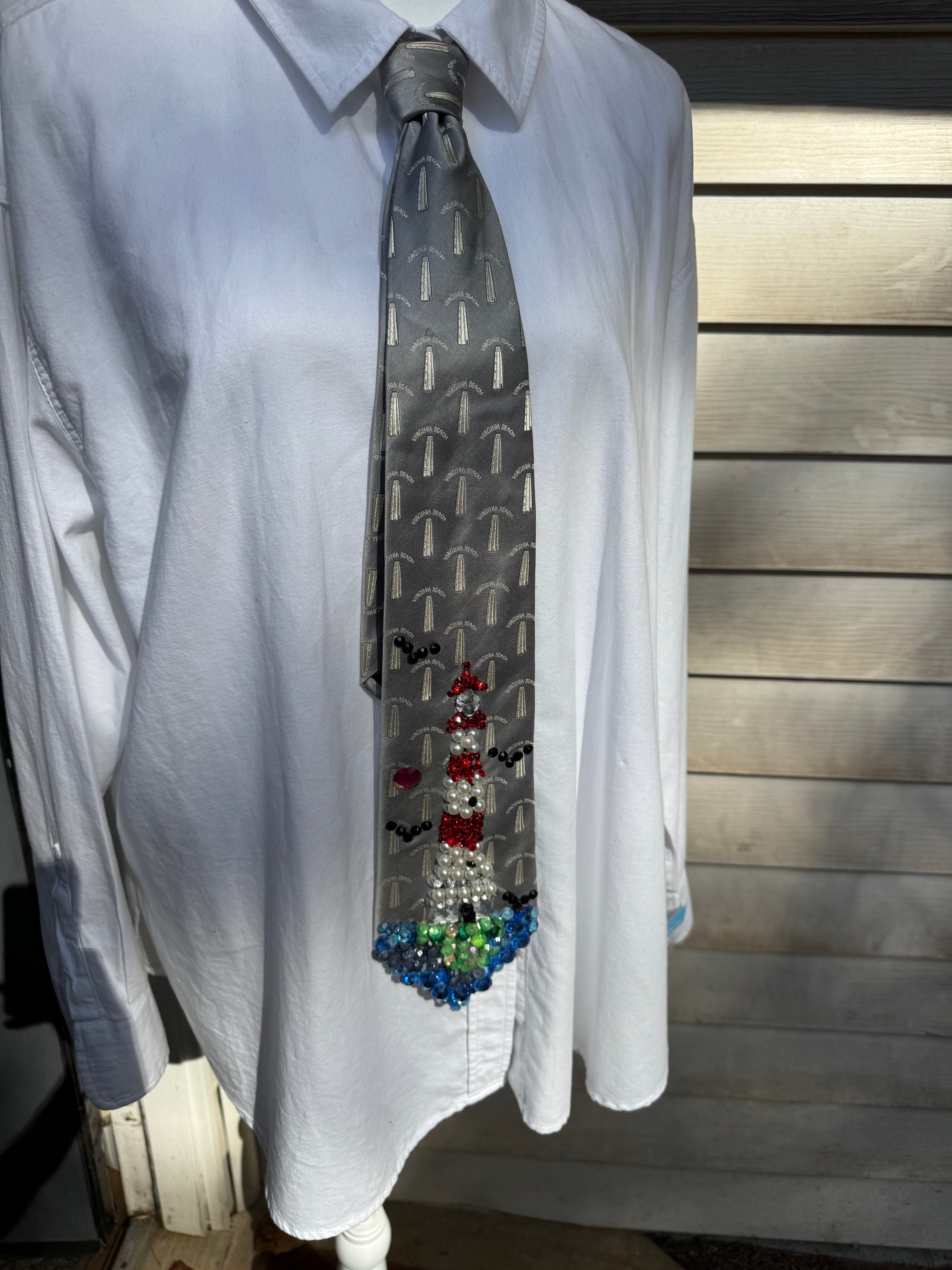 Grey Virginia Beach Lighthouse Nautical Royalty Tie