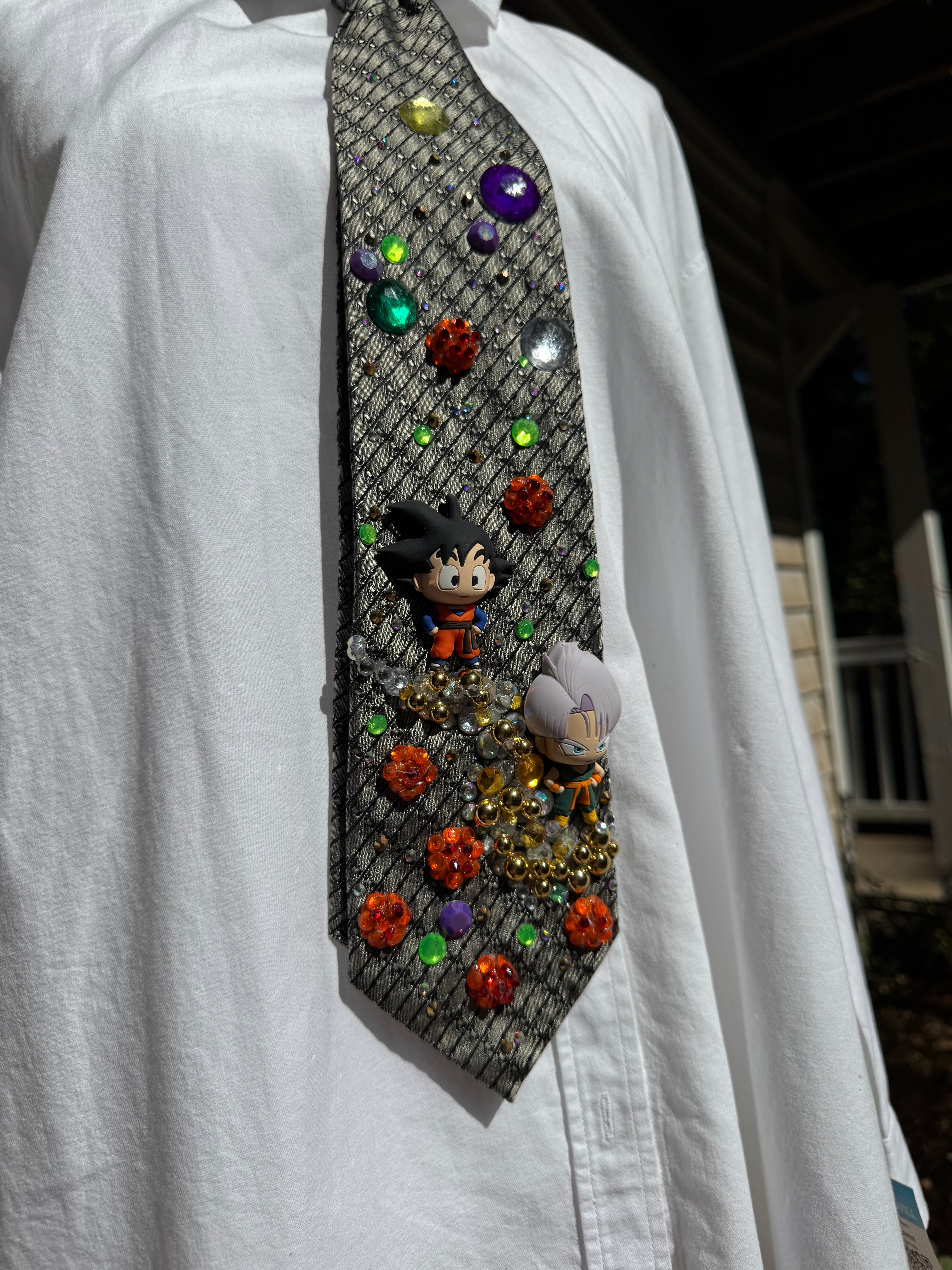 Grey Gohan and Trunkz Near All 7 Dragon Balls DBZ Tie