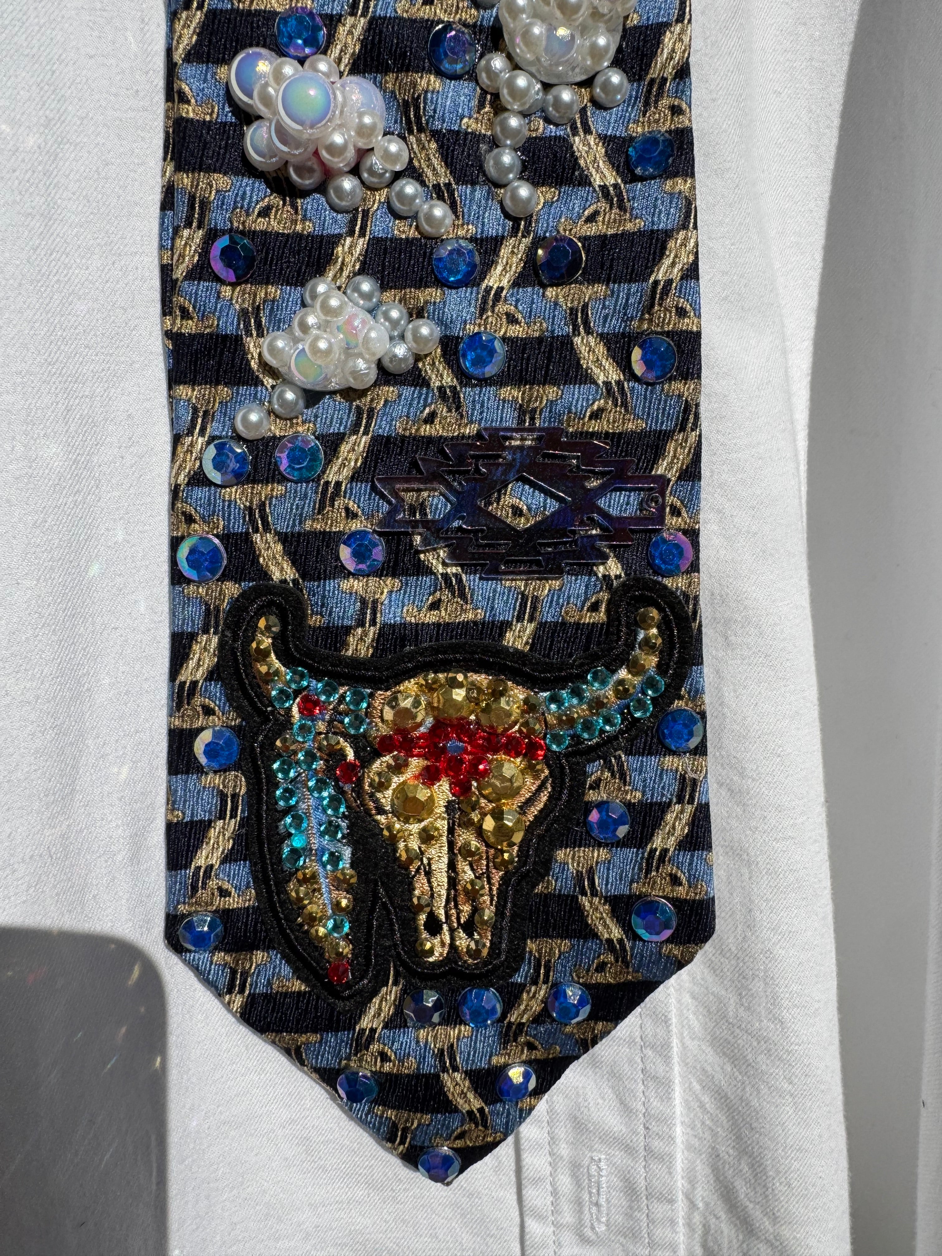 Navy Blue Aztec Longhorn Western Royalty Tie