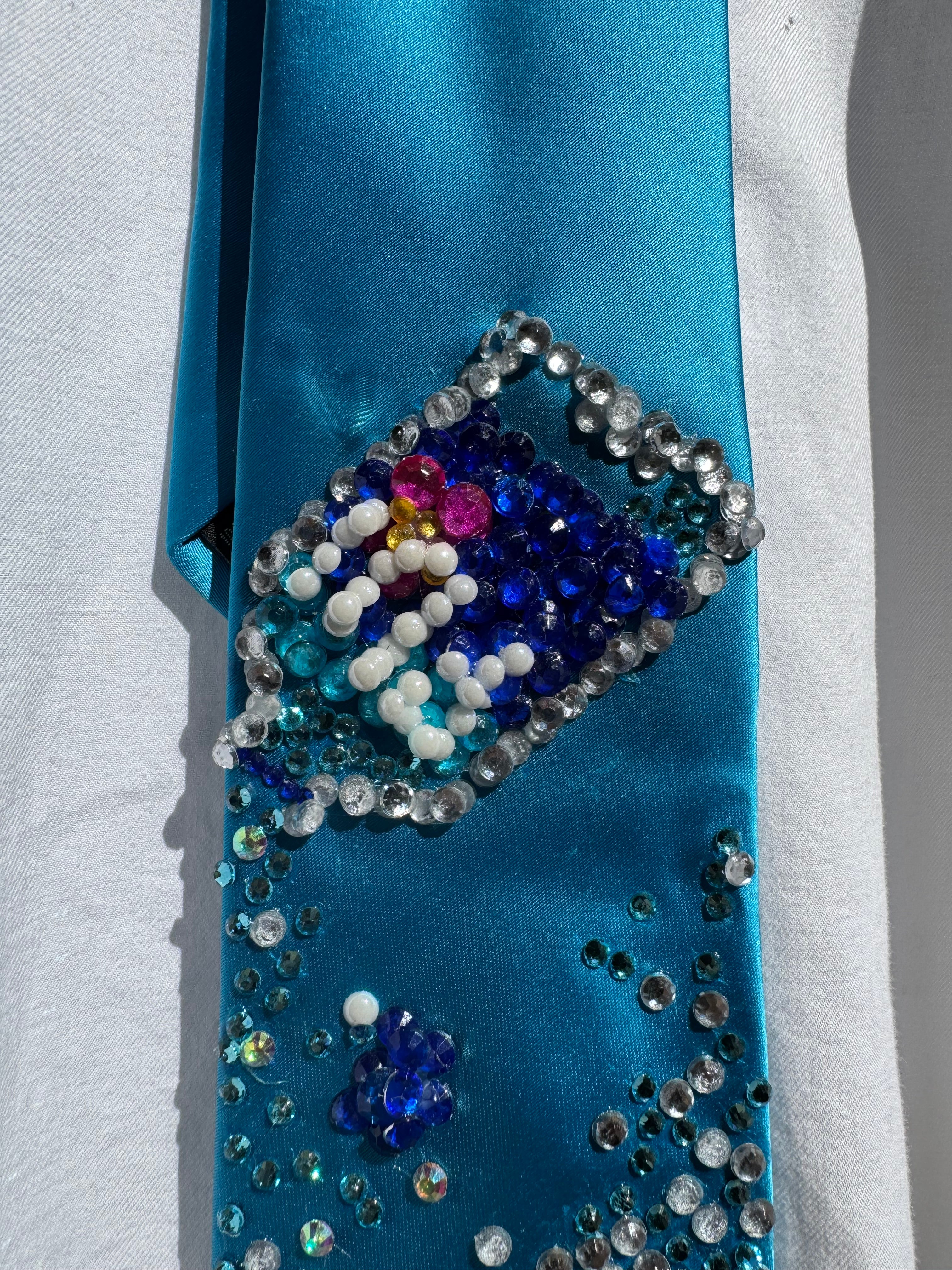 Sky Blue Silk Fiji Water Spilling Exotic Tie