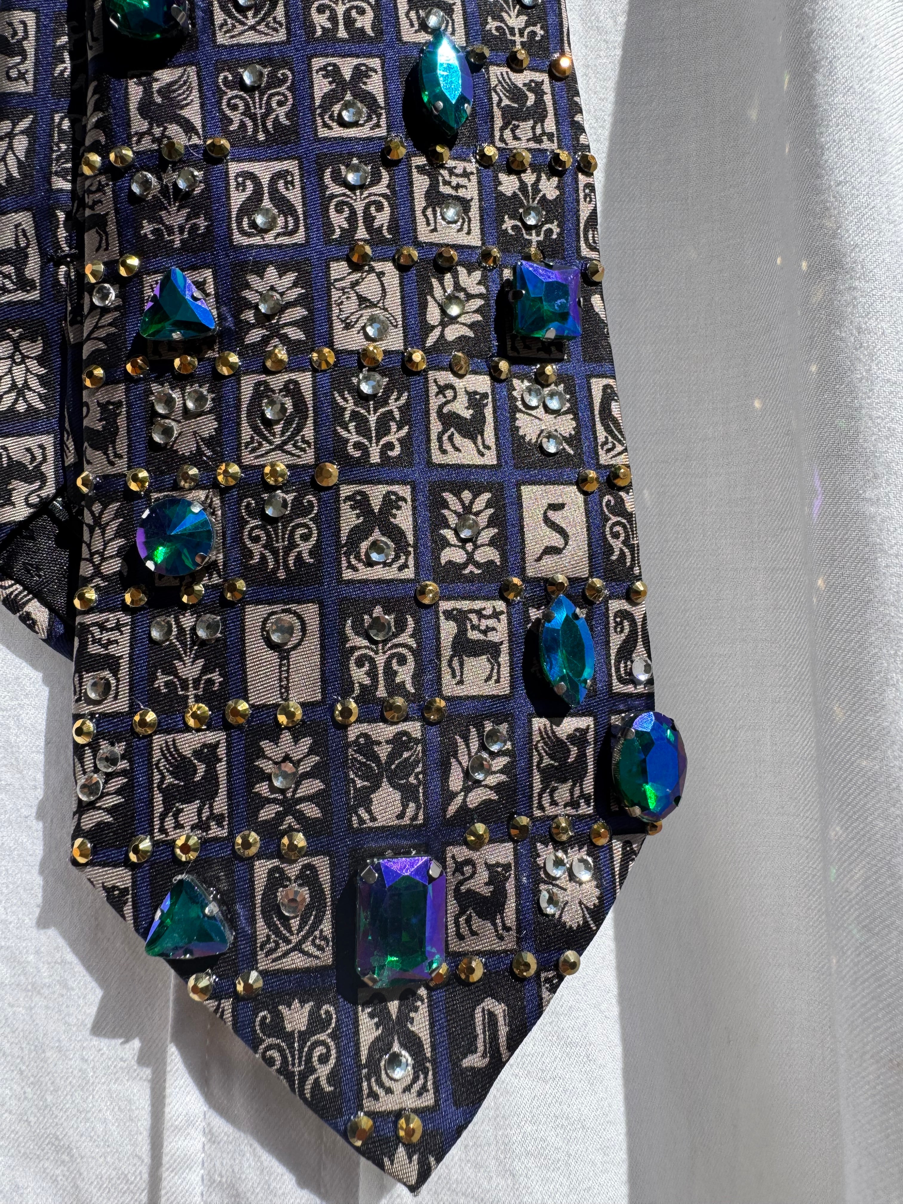 Grey and Navy Blue Renaissance Medieval Shields High Class Royalty Tie
