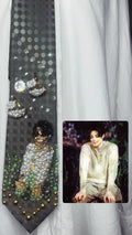 Dark Green Michael Jackson Smiling and Singing on Rock With Boats Flying By in Childhood Music Video Tie