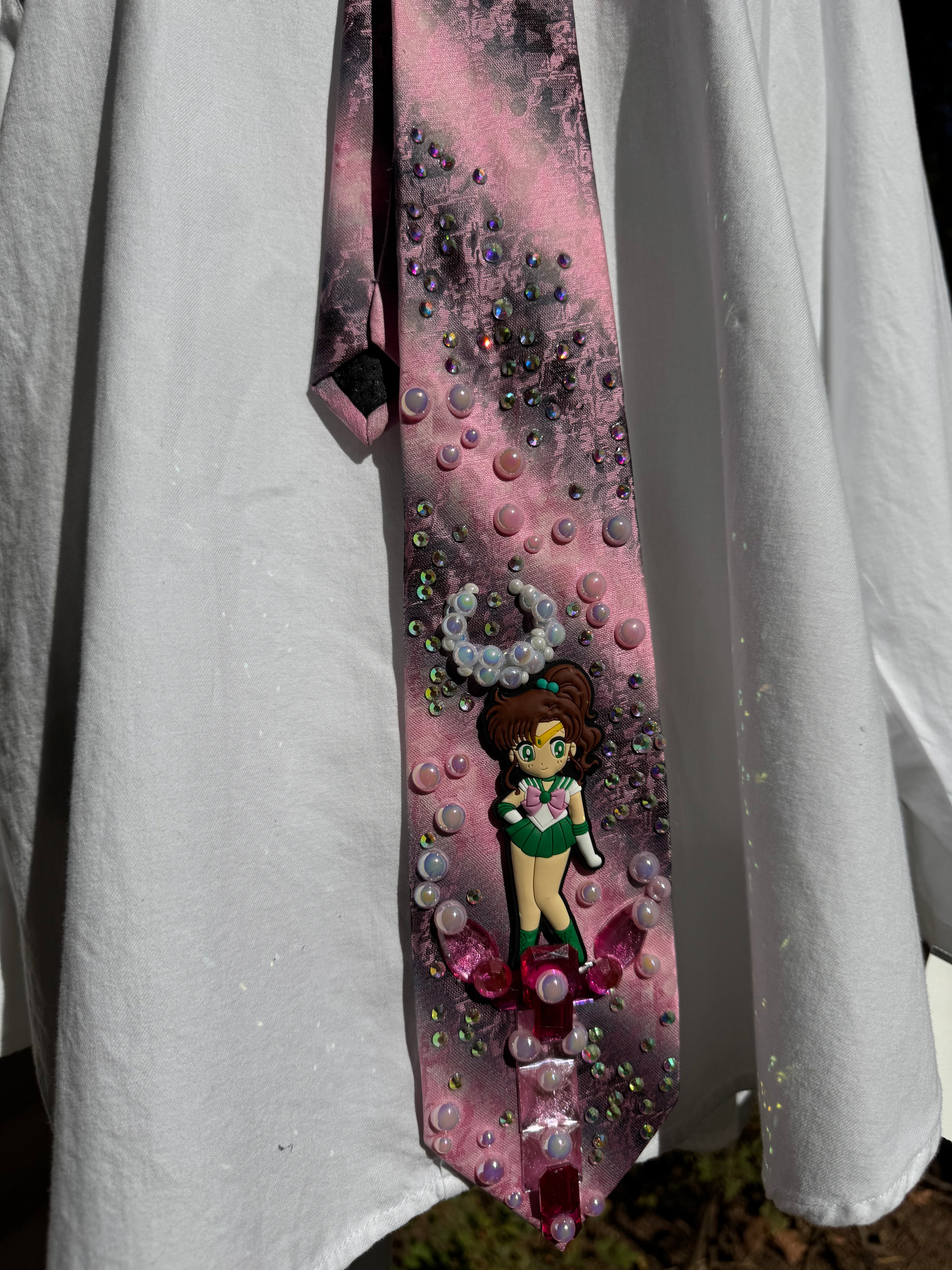 Pink and Grey Striped Sailor Jupiter Makoto Kino Sailor Moon Anime Tie