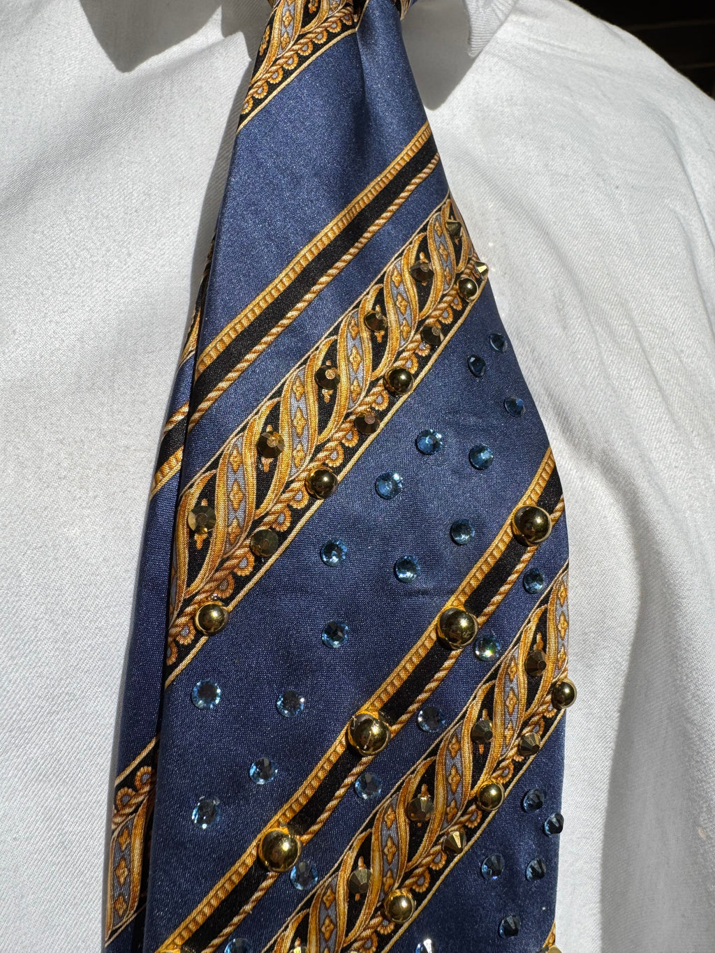Navy Blue and Gold Striped High Class Royalty Anchored Nautical Tie