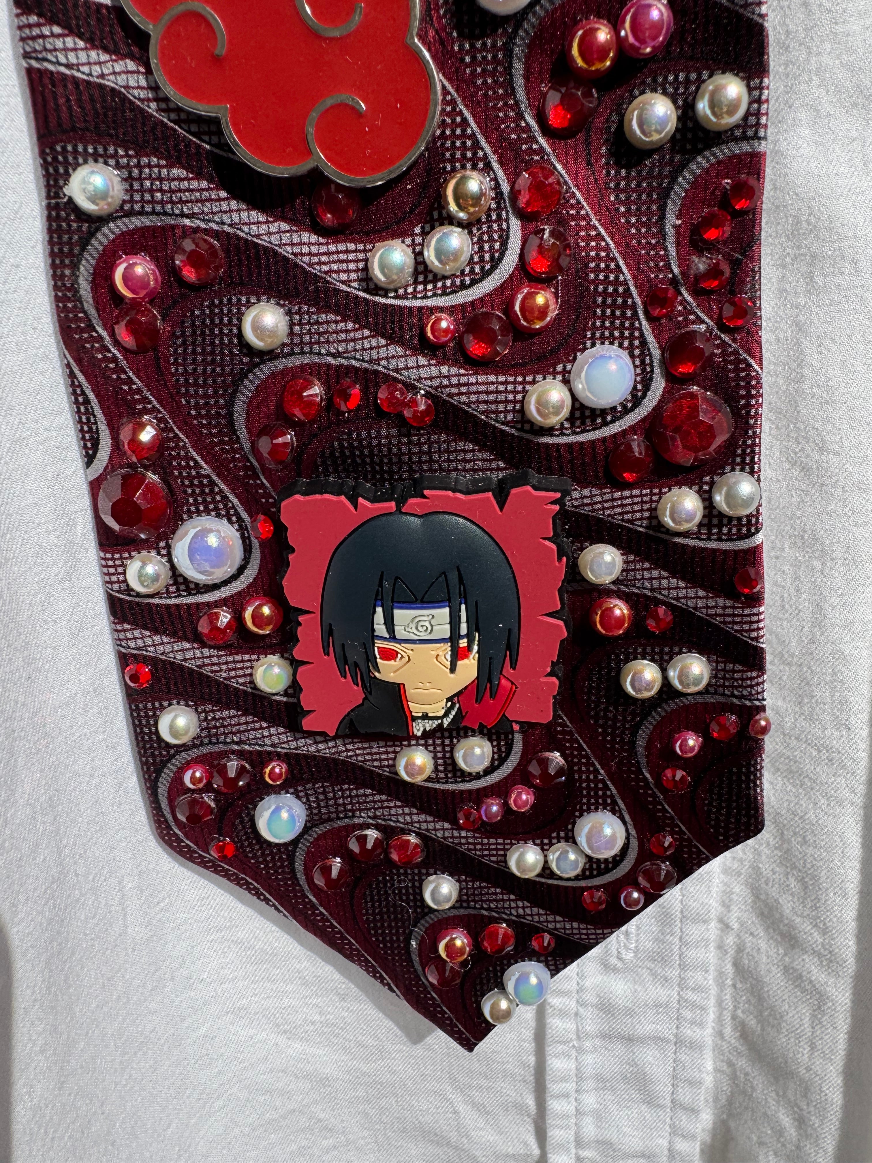 Red Wavy Sasuke Naruto Shippuden Anime Tie