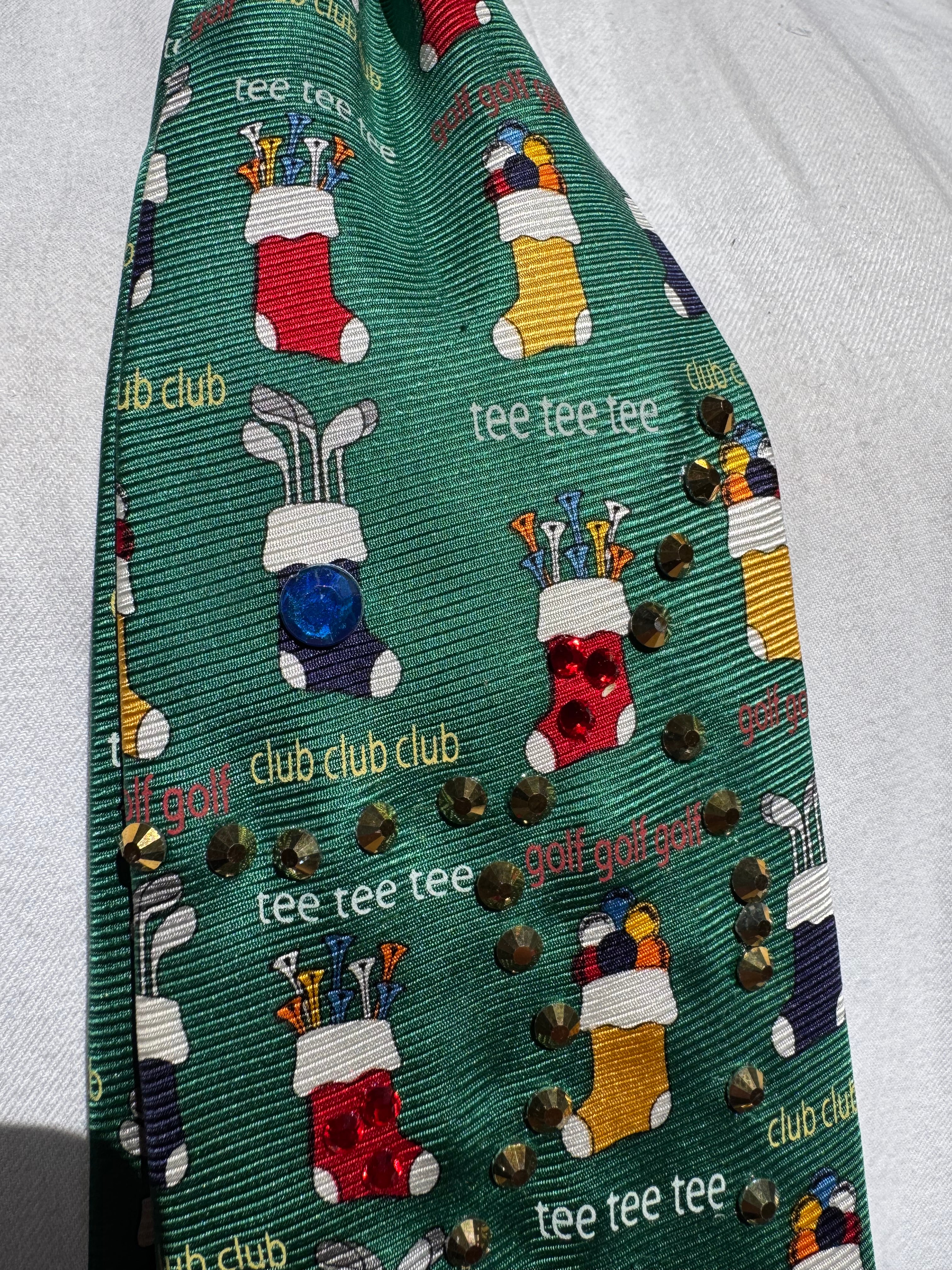 Green Golf Balls and Sock Stockings Christmas Golf Tie