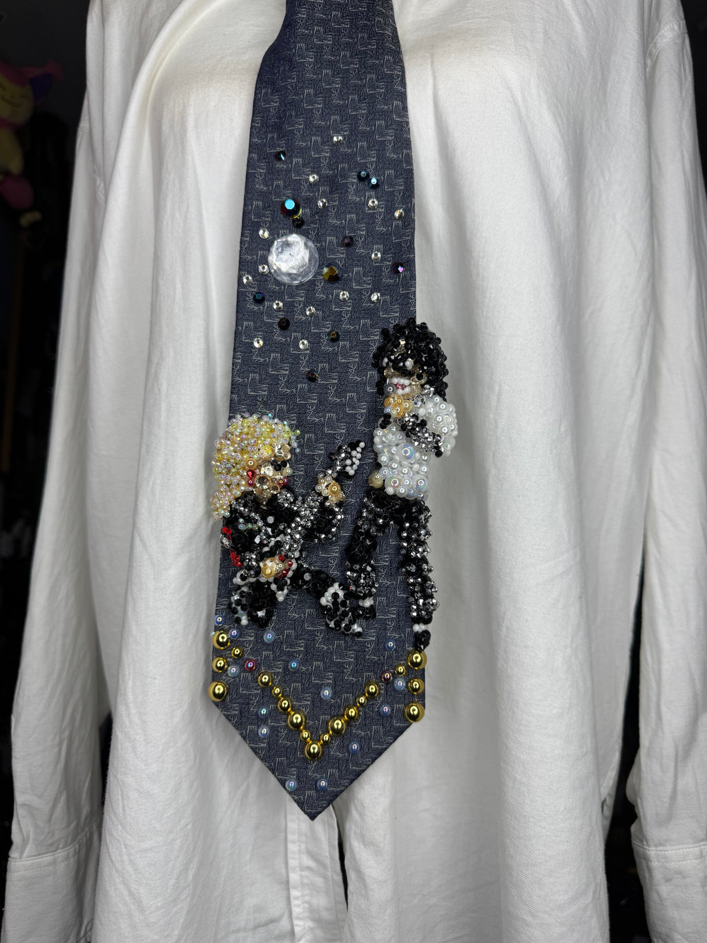 Light Navy Blue Michael Jackson & Jennifer Batten Rocking Out to Dirty Diana Live Wembly Concert Bad Tour 1988 Tie