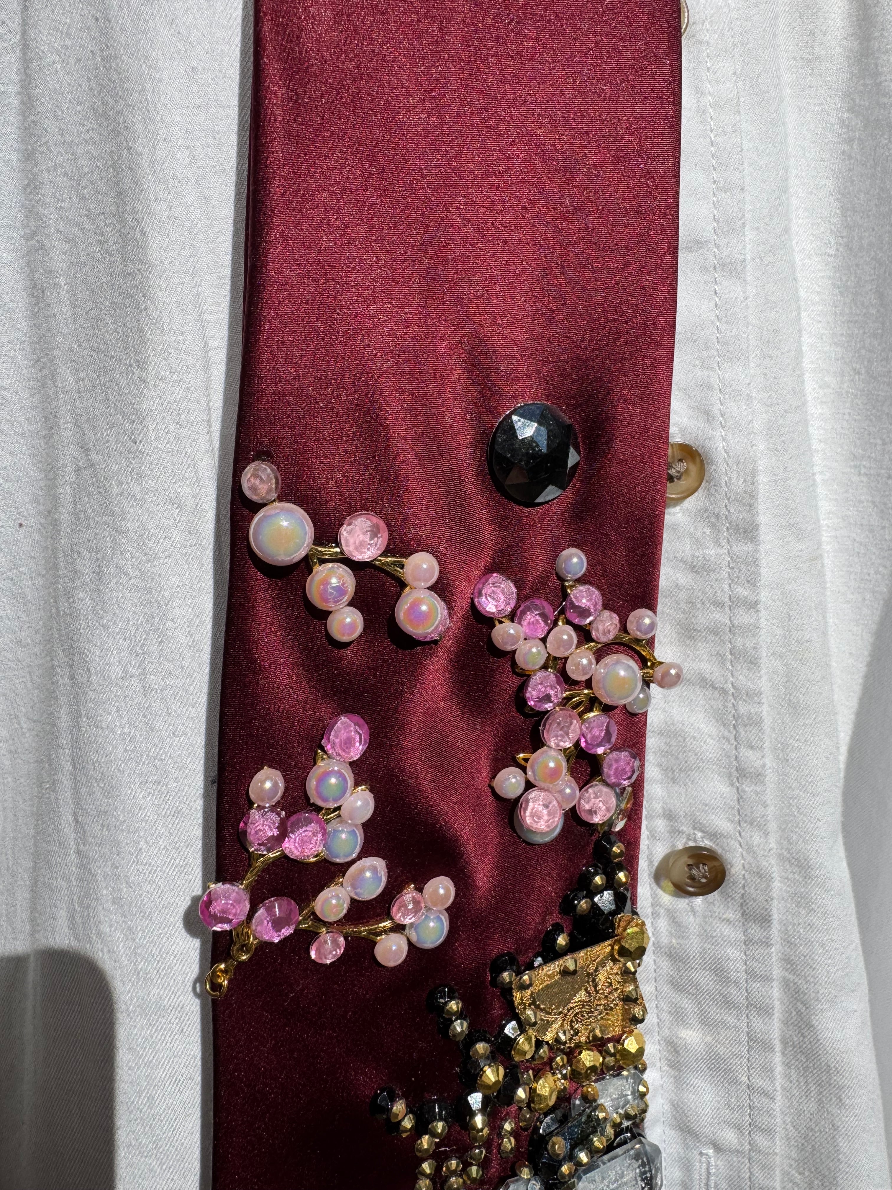 Burgundy Silk Samurai House Nature Royalty Tie