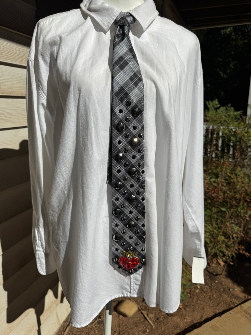 Grey and Black Plaid King of Hearts High Class Royalty Tie