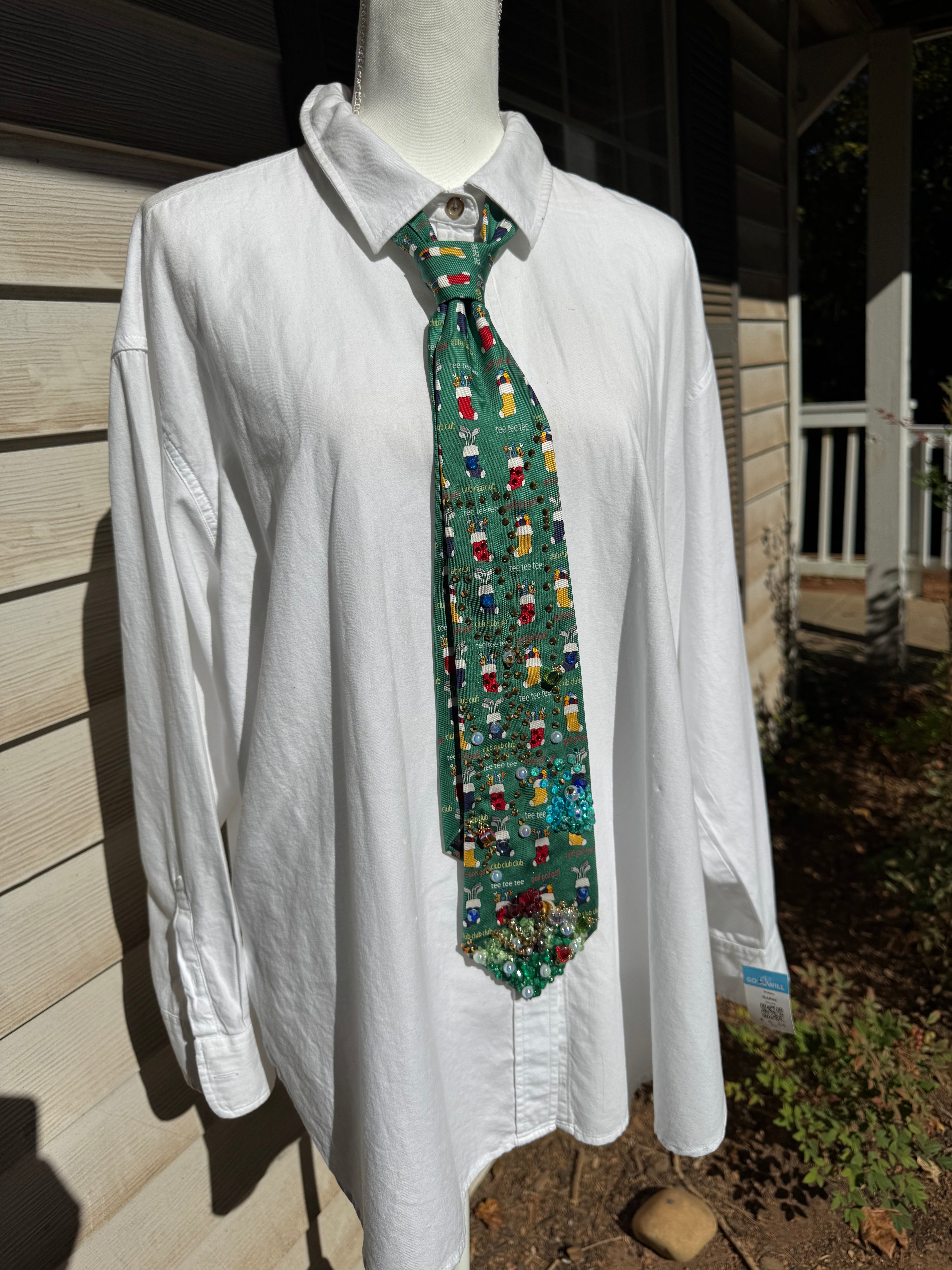 Green Golf Balls and Sock Stockings Christmas Golf Tie