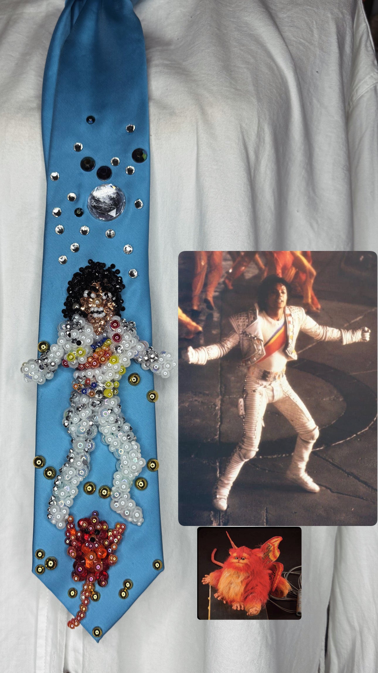 Sky Blue Michael Jackson in Captain EO Hitting Fist Balled Star Body Pose and Fuzzball Tie