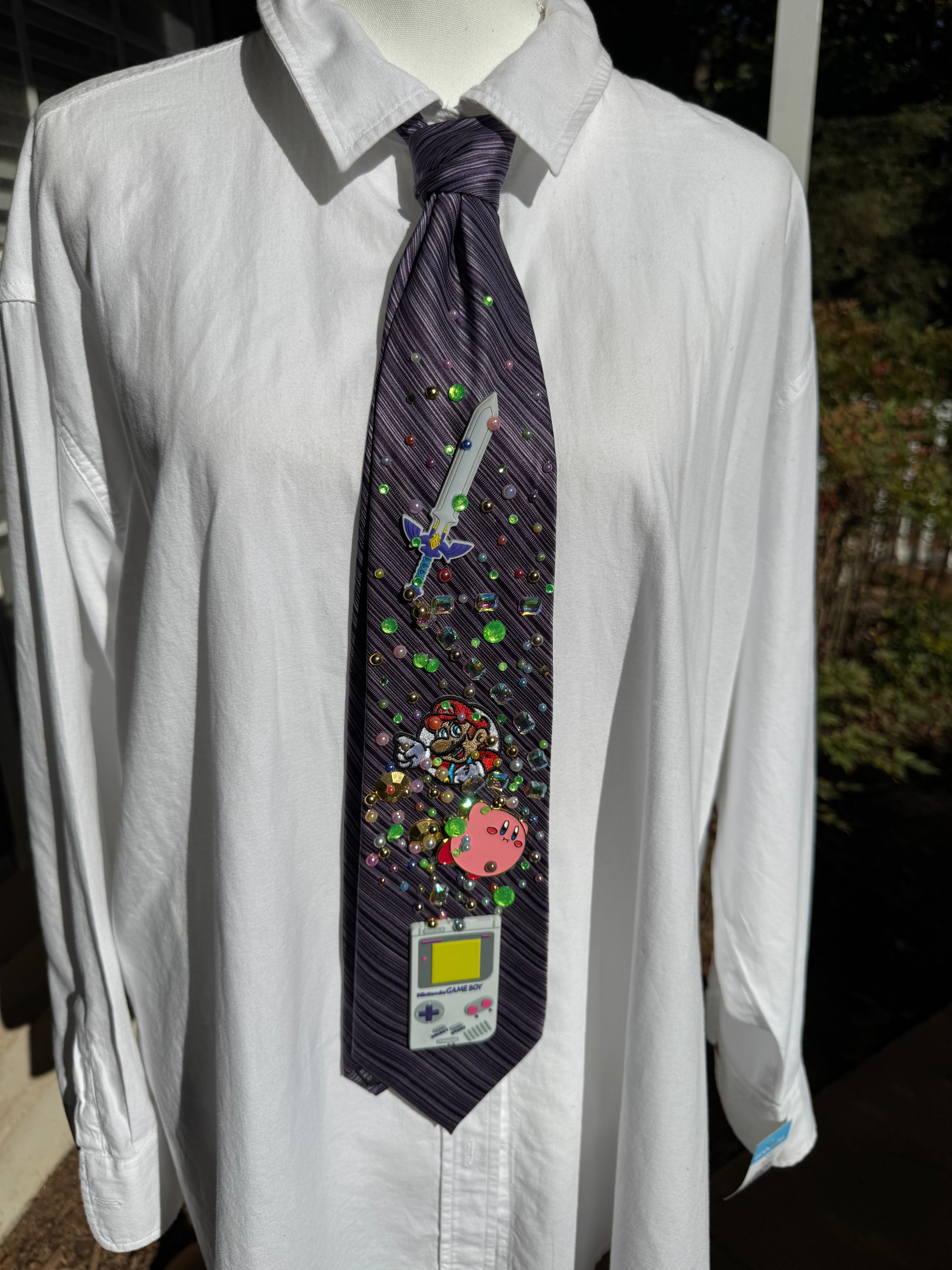 Purple Striped Gameboy Exploding Games Ultimate Gamer Tie
