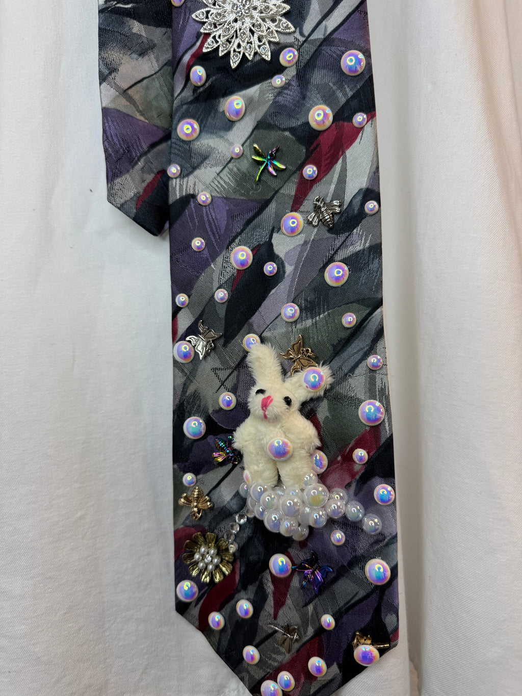 Grey and Purple Winter Snow Bunny Nature Royalty Christmas Tie