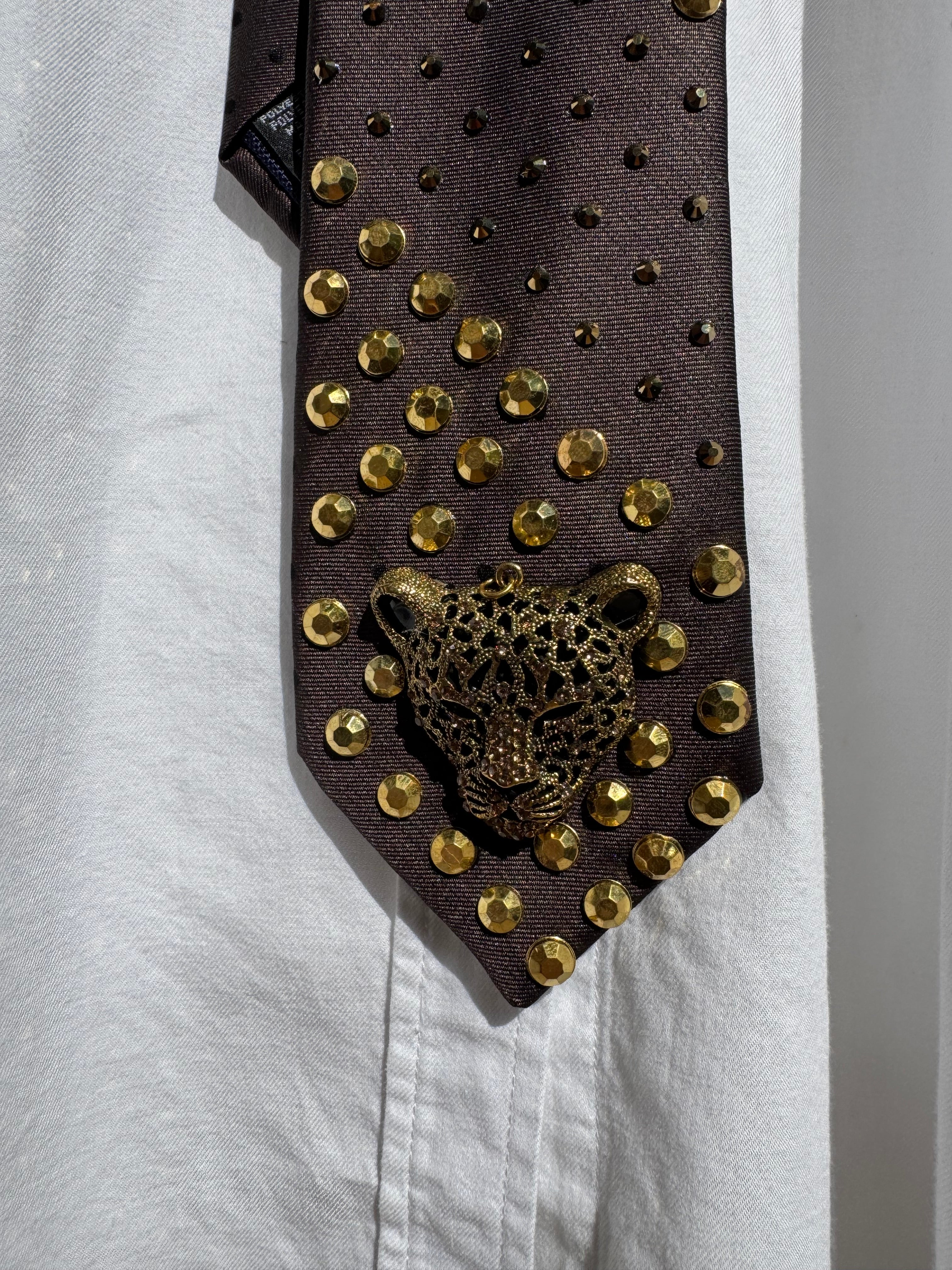 Brown Gold Jaguar High Class Royalty Tie