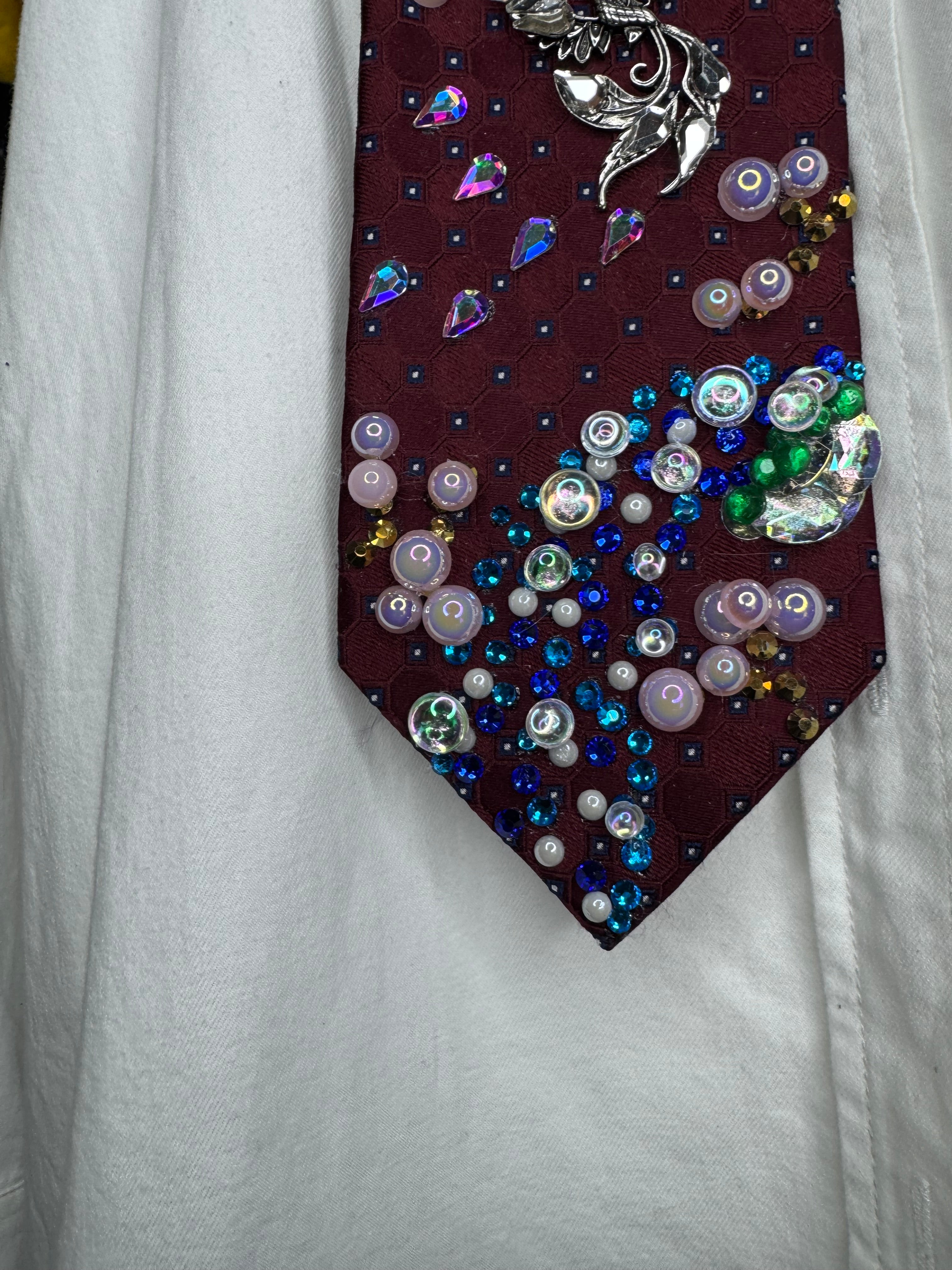 Burgundy Silver Phoenix Cherry Blossoms Nature Royalty Tie