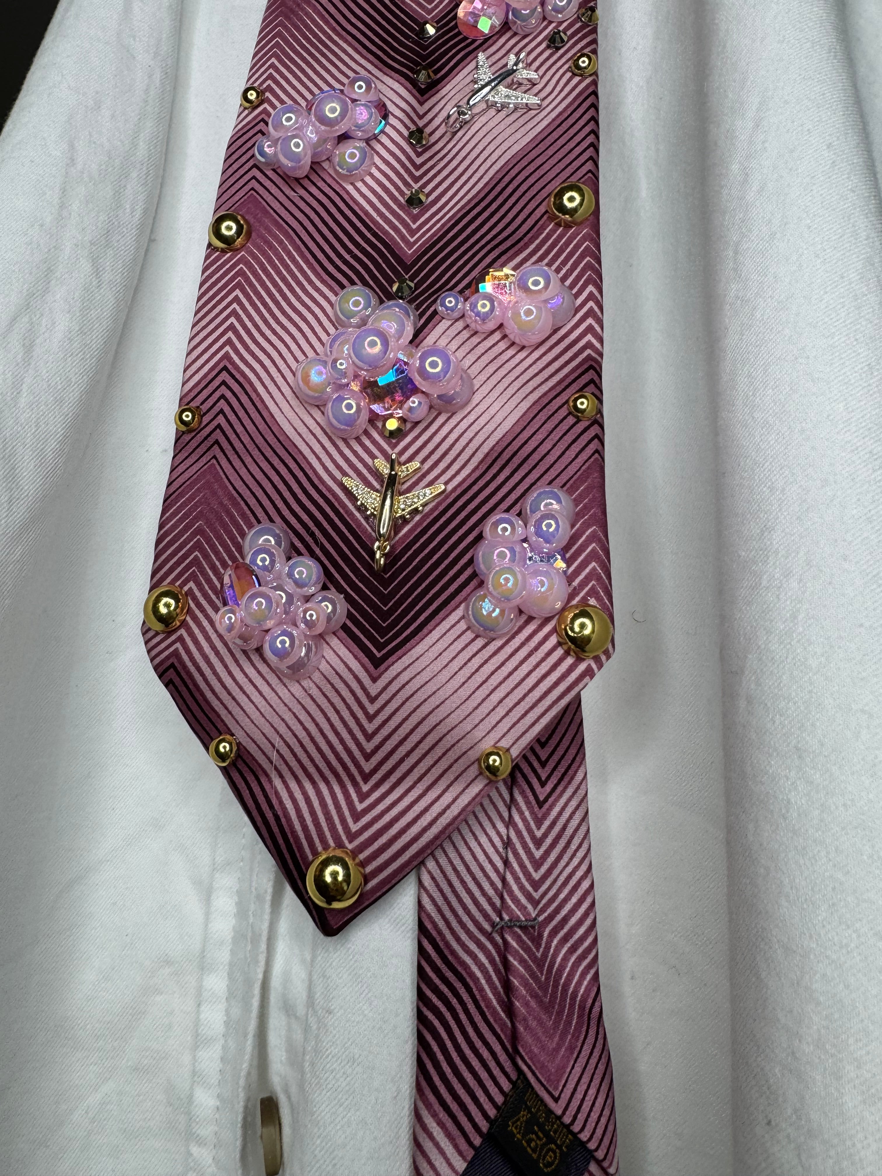 Hot Pink Fast Forward Jewel Clouds and Airplanes Pilot Tie