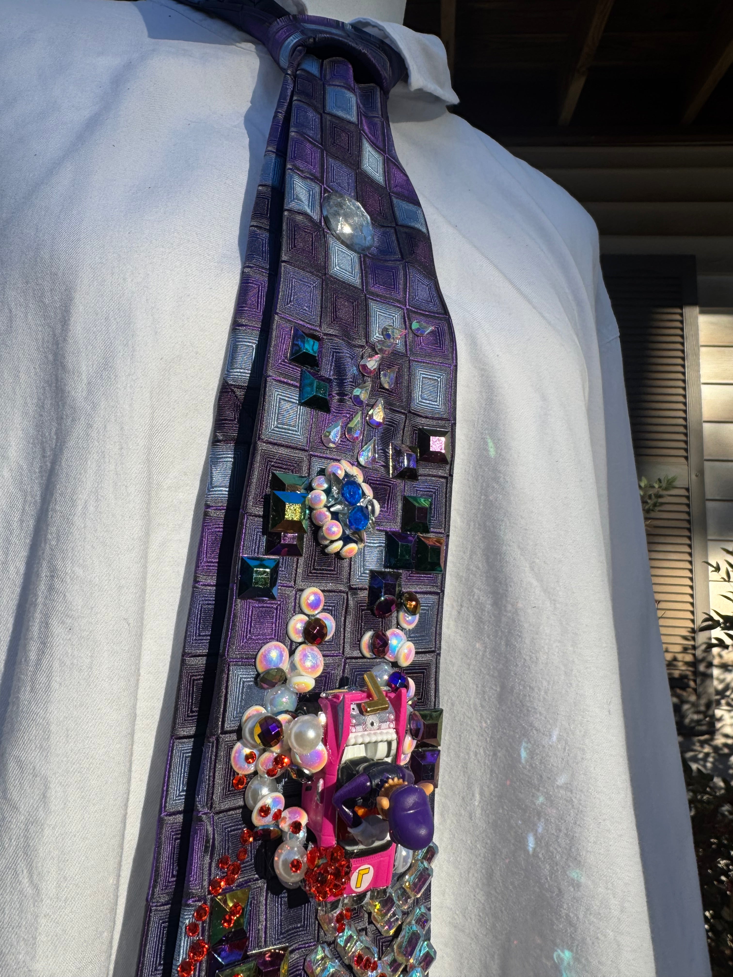 Purple Waluigi Dodging Blue Shell on Tetris Road 200cc Mario Kart Tie