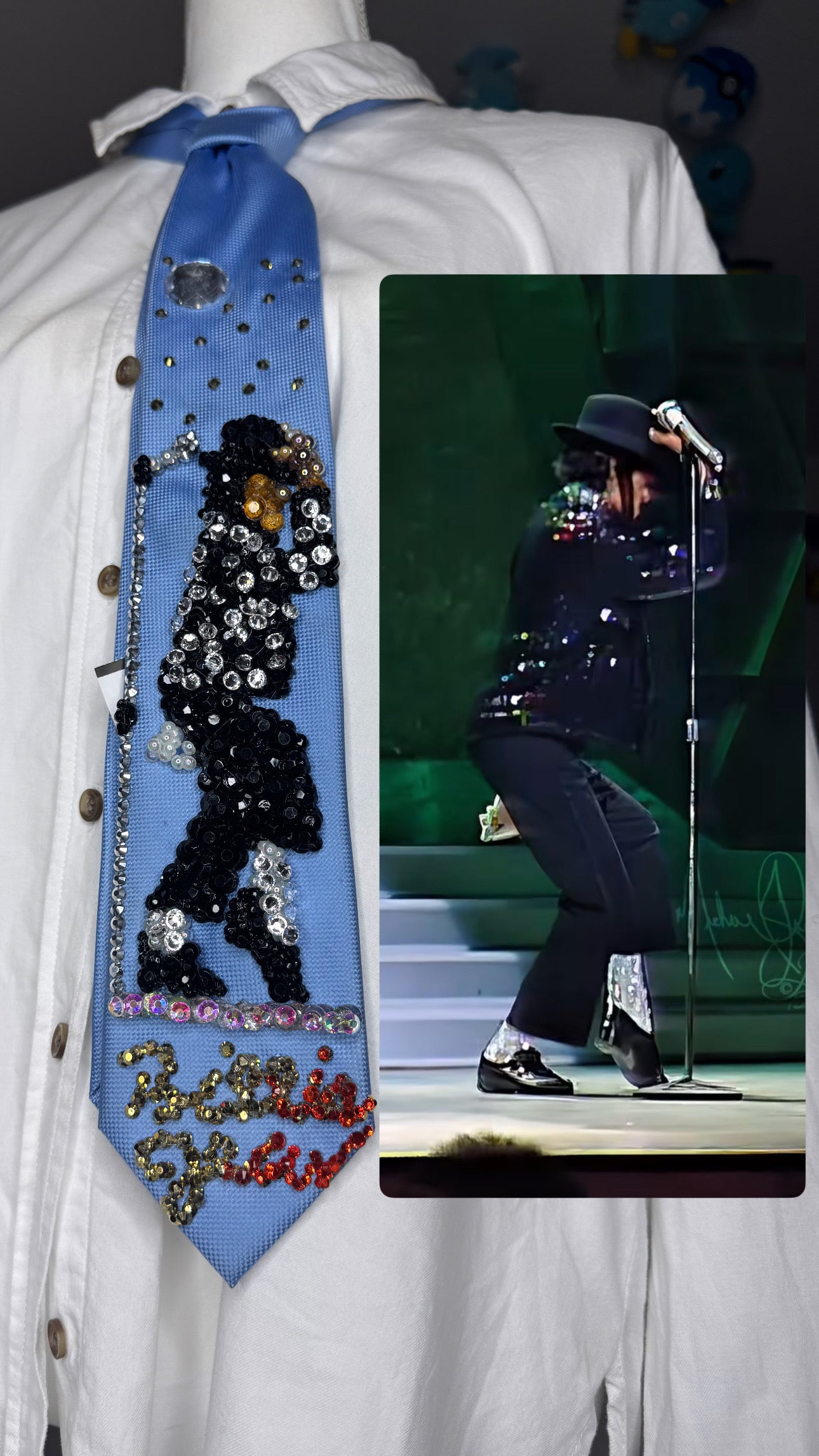 Sky Blue Michael Jackson Throwing Fedora Hat On for Billie Jean Motown 25 Performance 1984 Tie