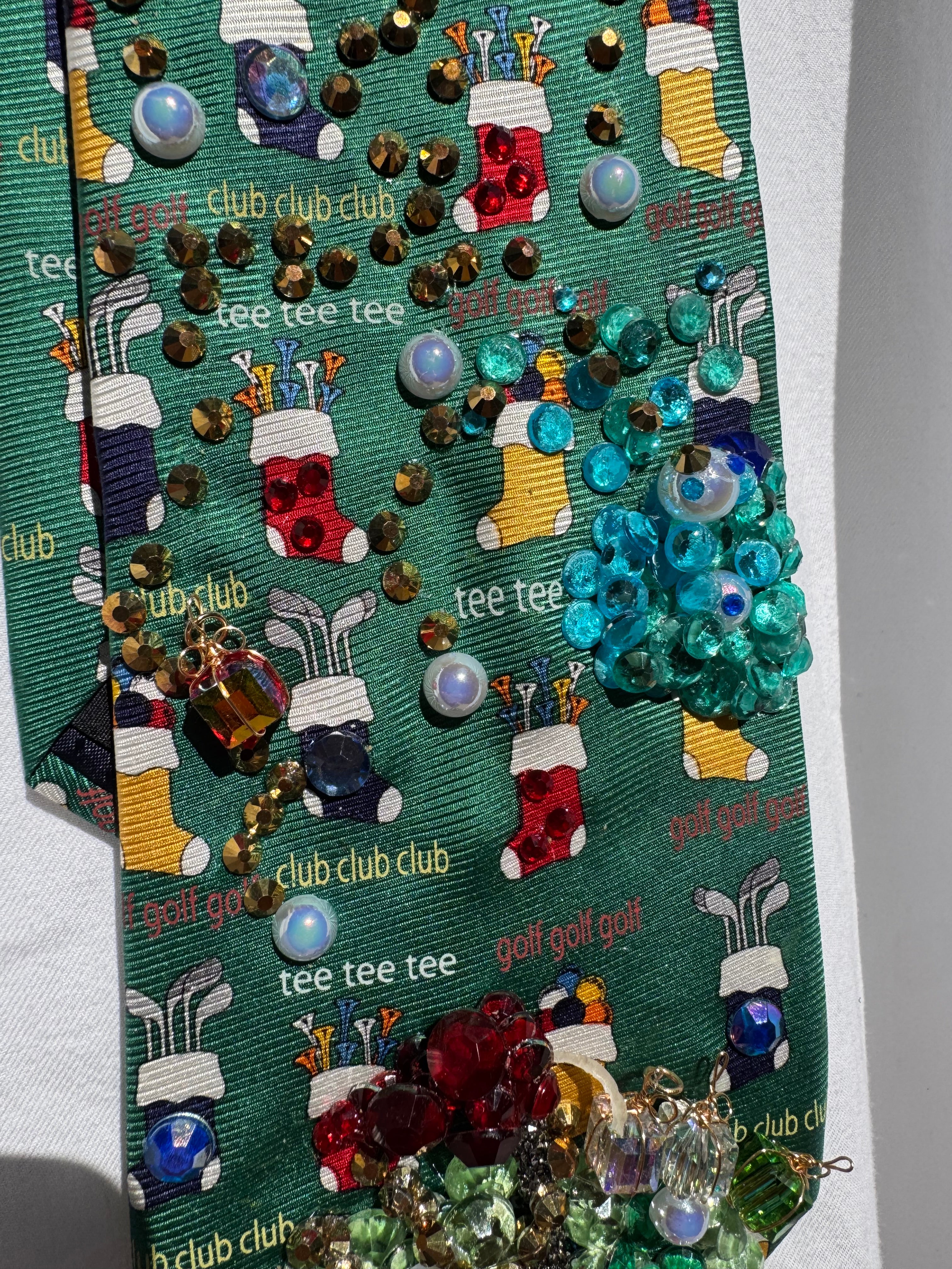 Green Golf Balls and Sock Stockings Christmas Golf Tie