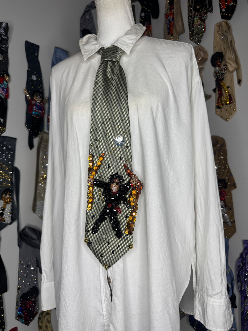 Light Green Michael Jackson Holding onto Trees Singing In Earth Song Music Video Tie
