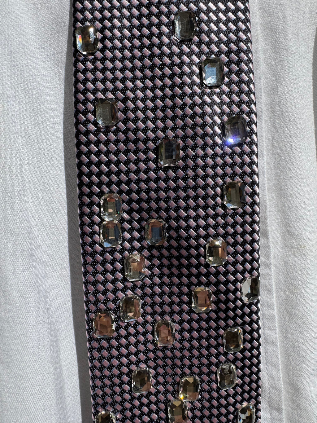 Grey Crystal Pendant Baguette Rain Royalty Tie