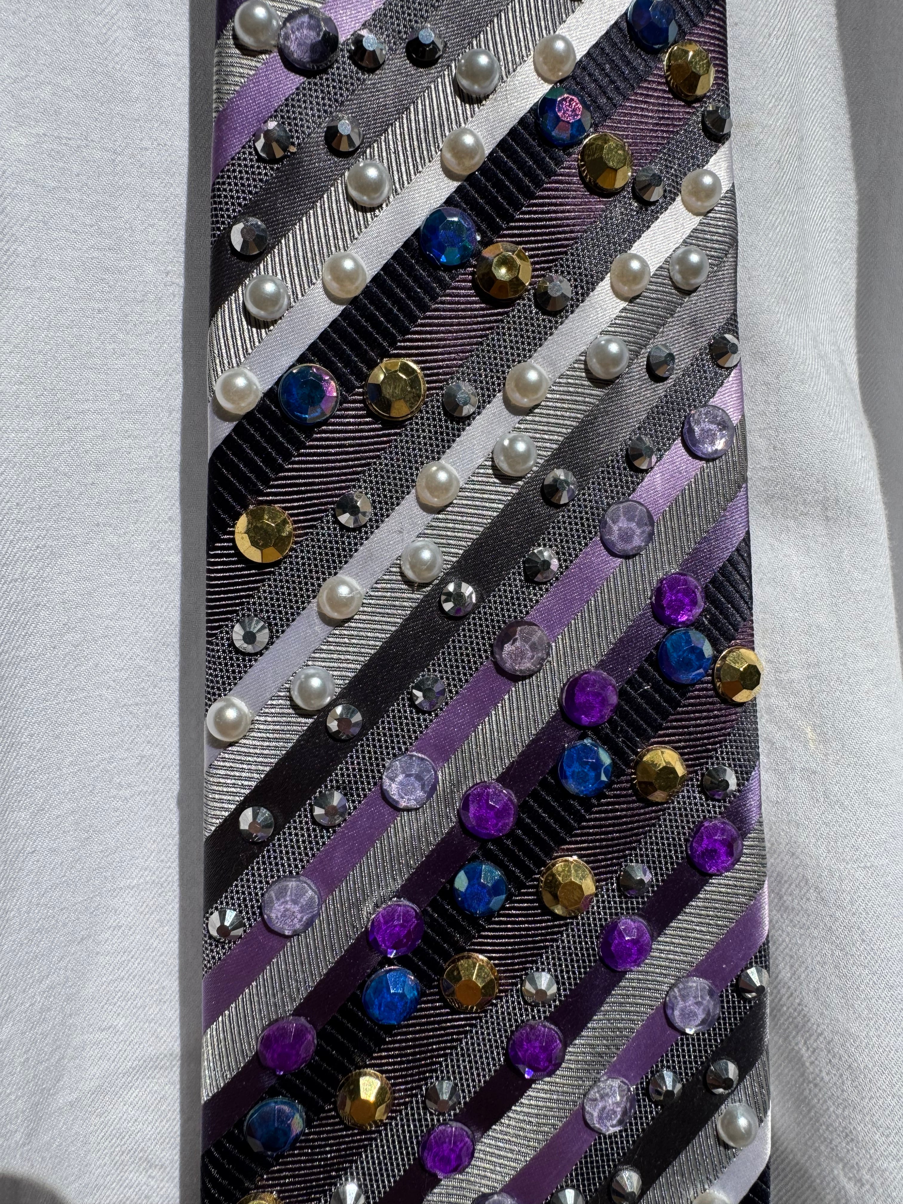 Purple and Grey Striped Anchored Nautical Tie