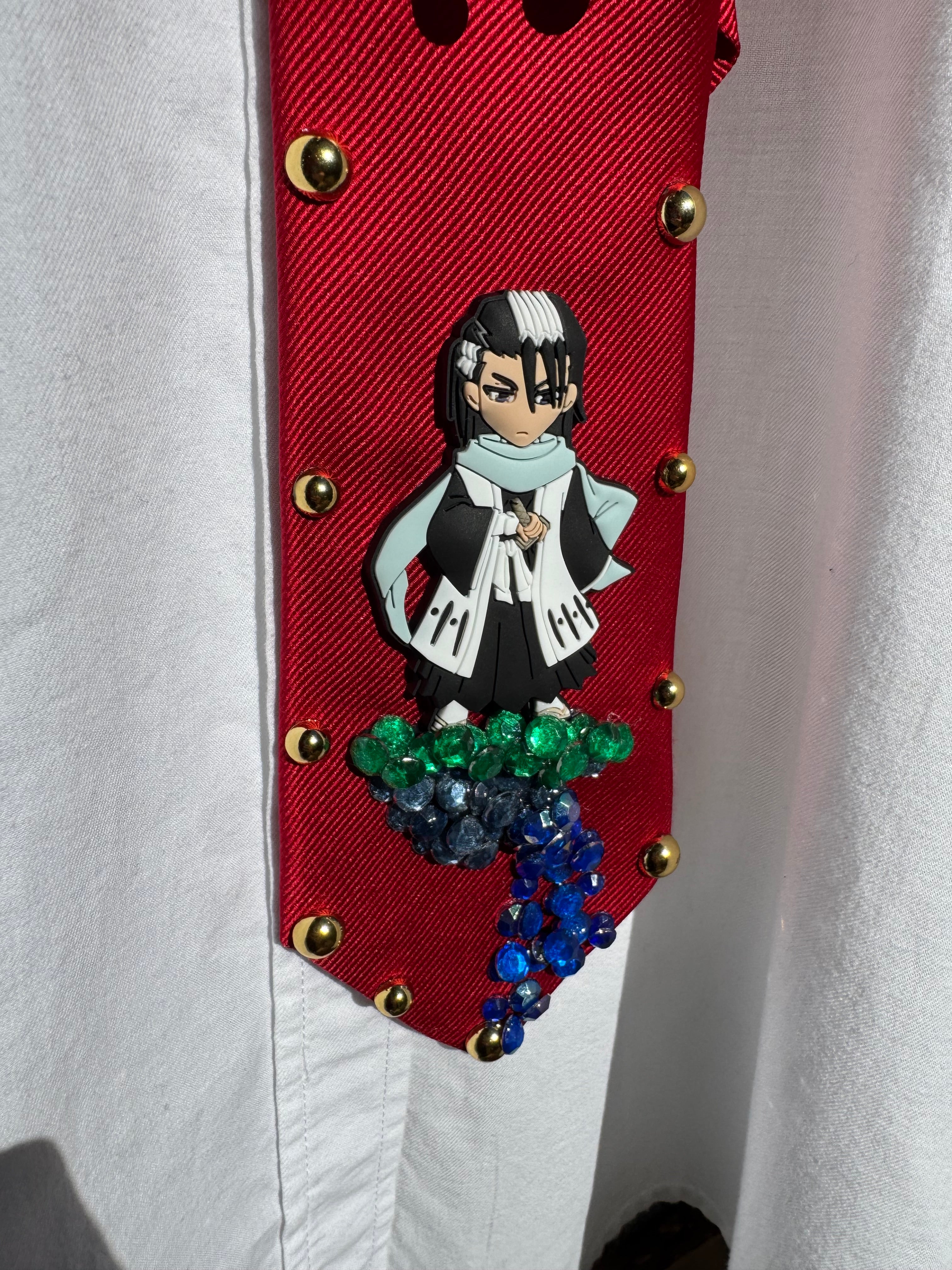 Red Byakuya Kuchiki Over Waterfall Bleach Anime Tie