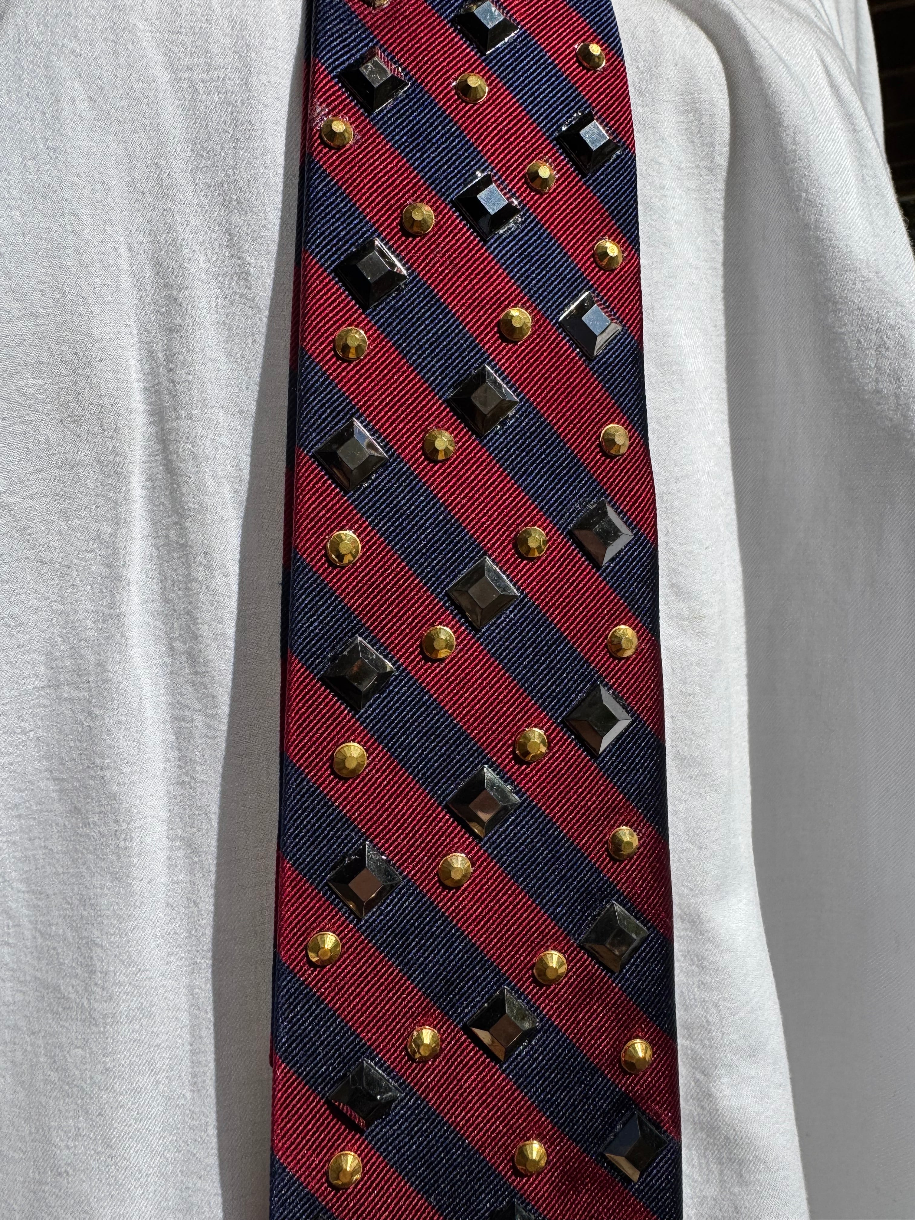 Burgundy and Navy Blue Striped Anchored Royalty Nautical Tie