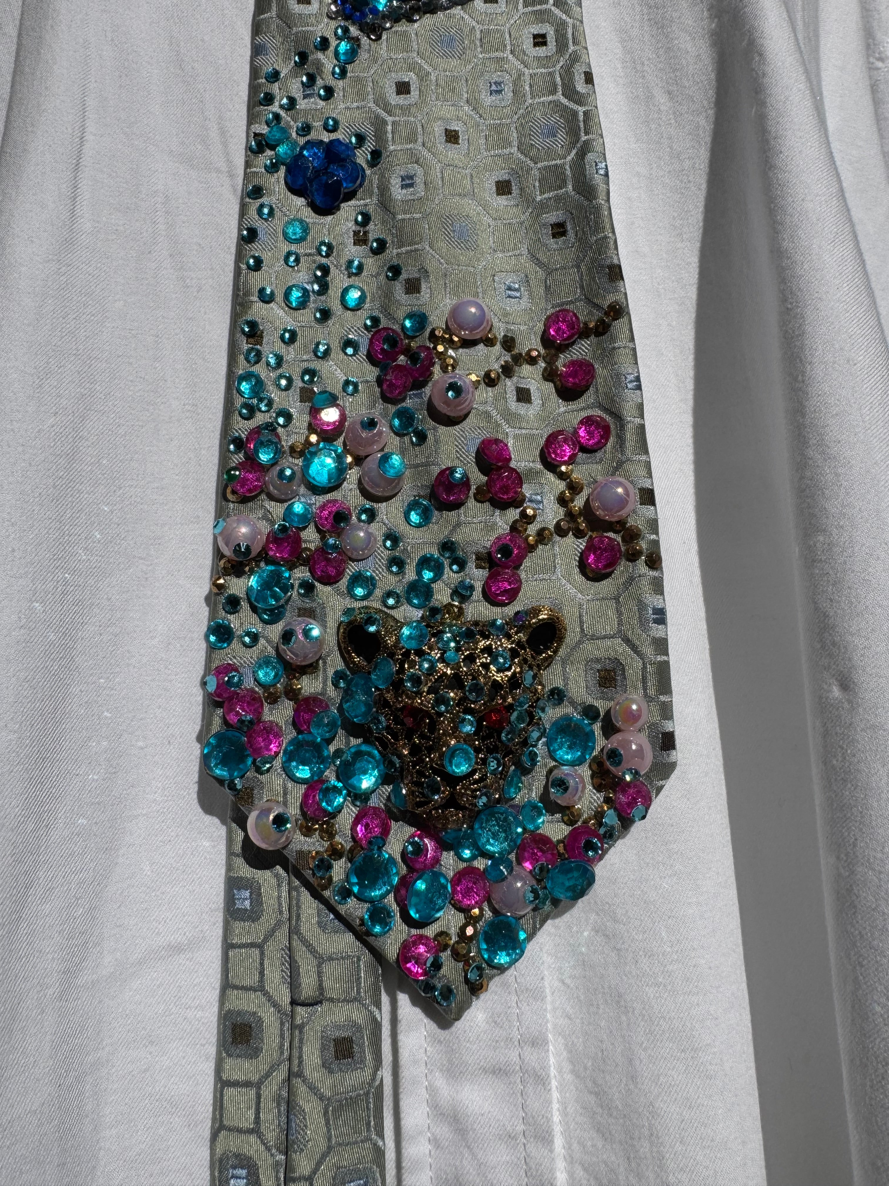 Light Blue Fiji Water Over Jaguar Exotic Royalty Tie