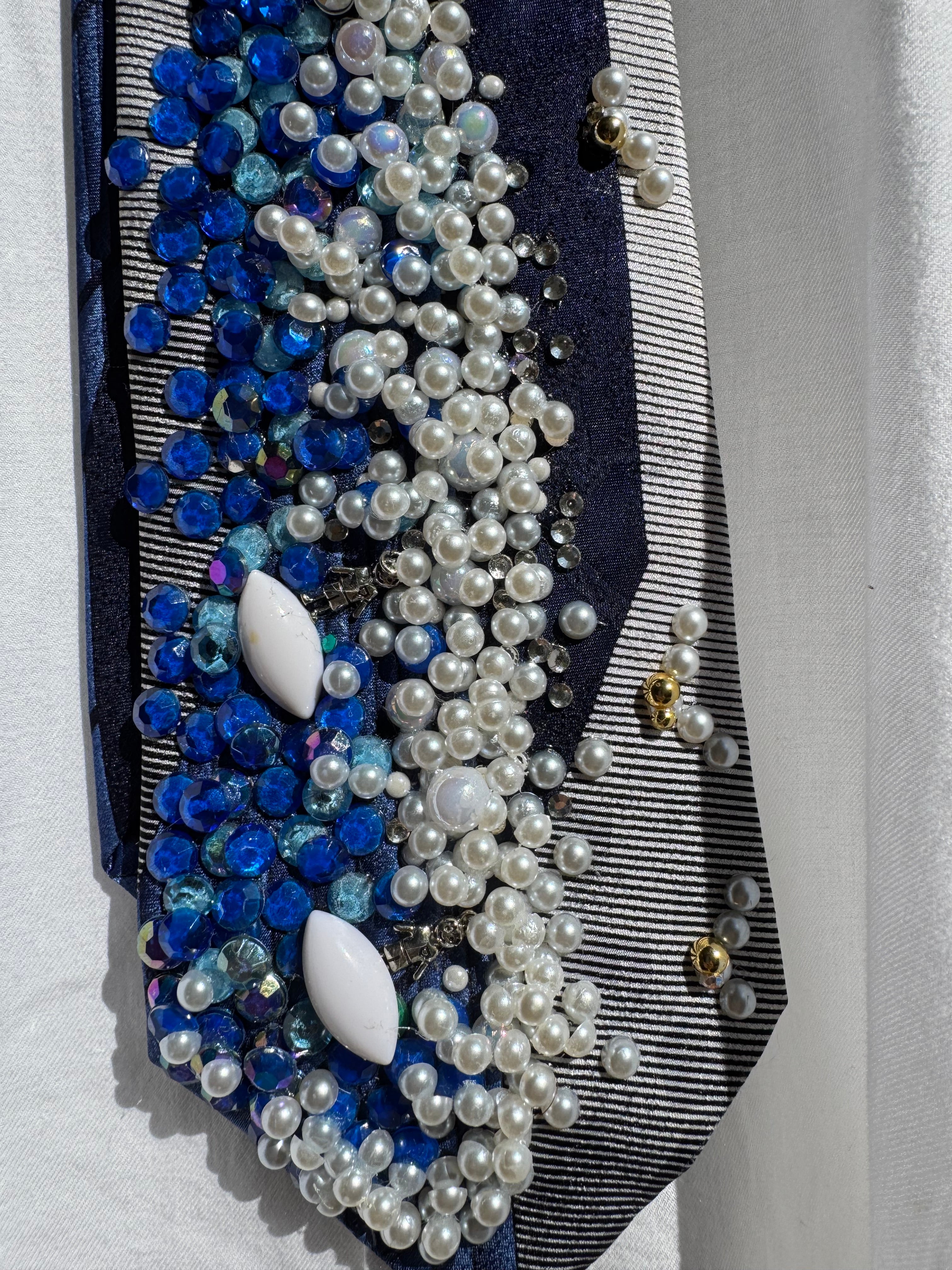 Navy Blue Surfers Surfing On Wave Nautical Royalty Tie